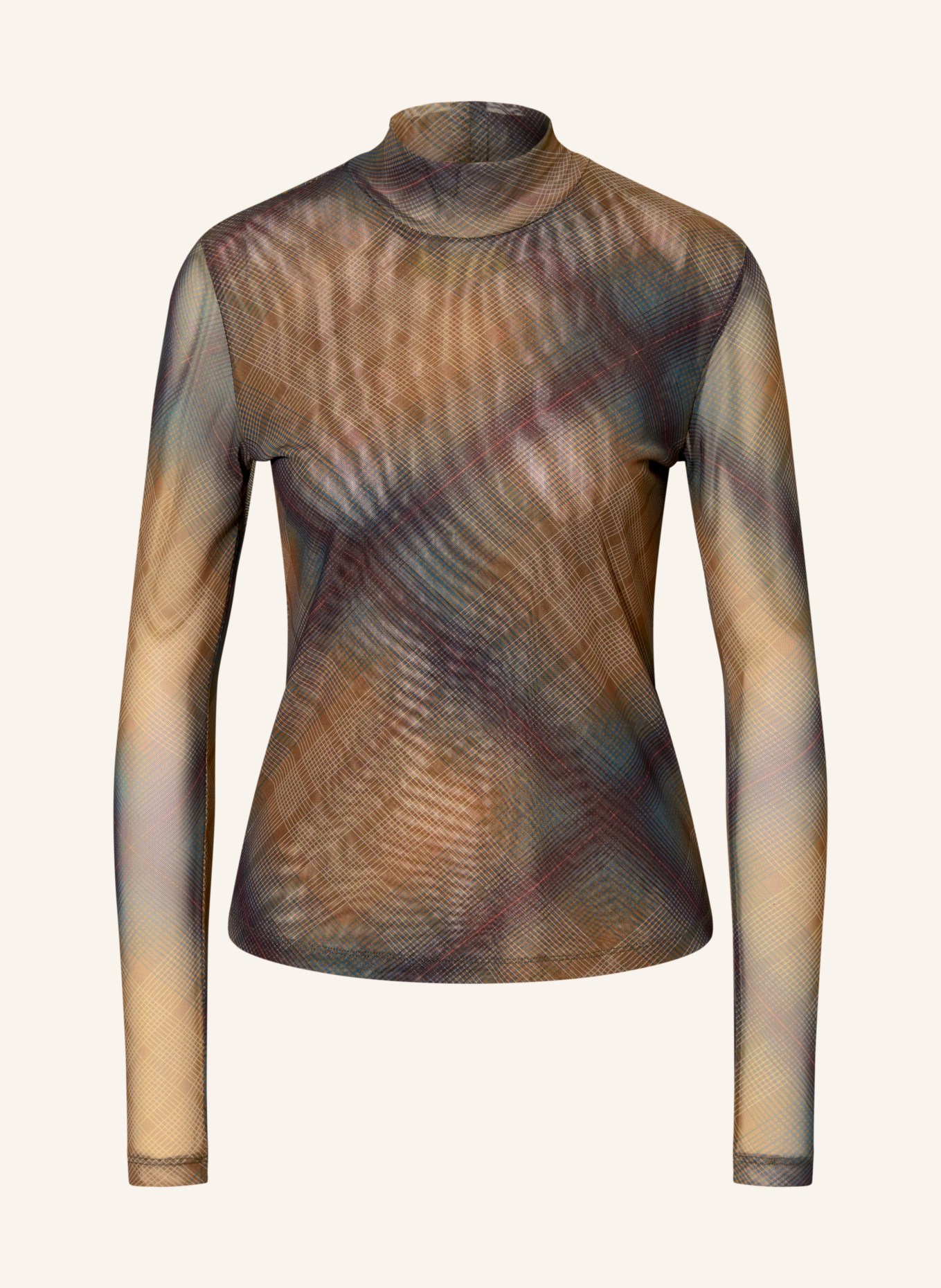 RIANI Longsleeve aus Mesh: COGNAC / ROT / GRÜN