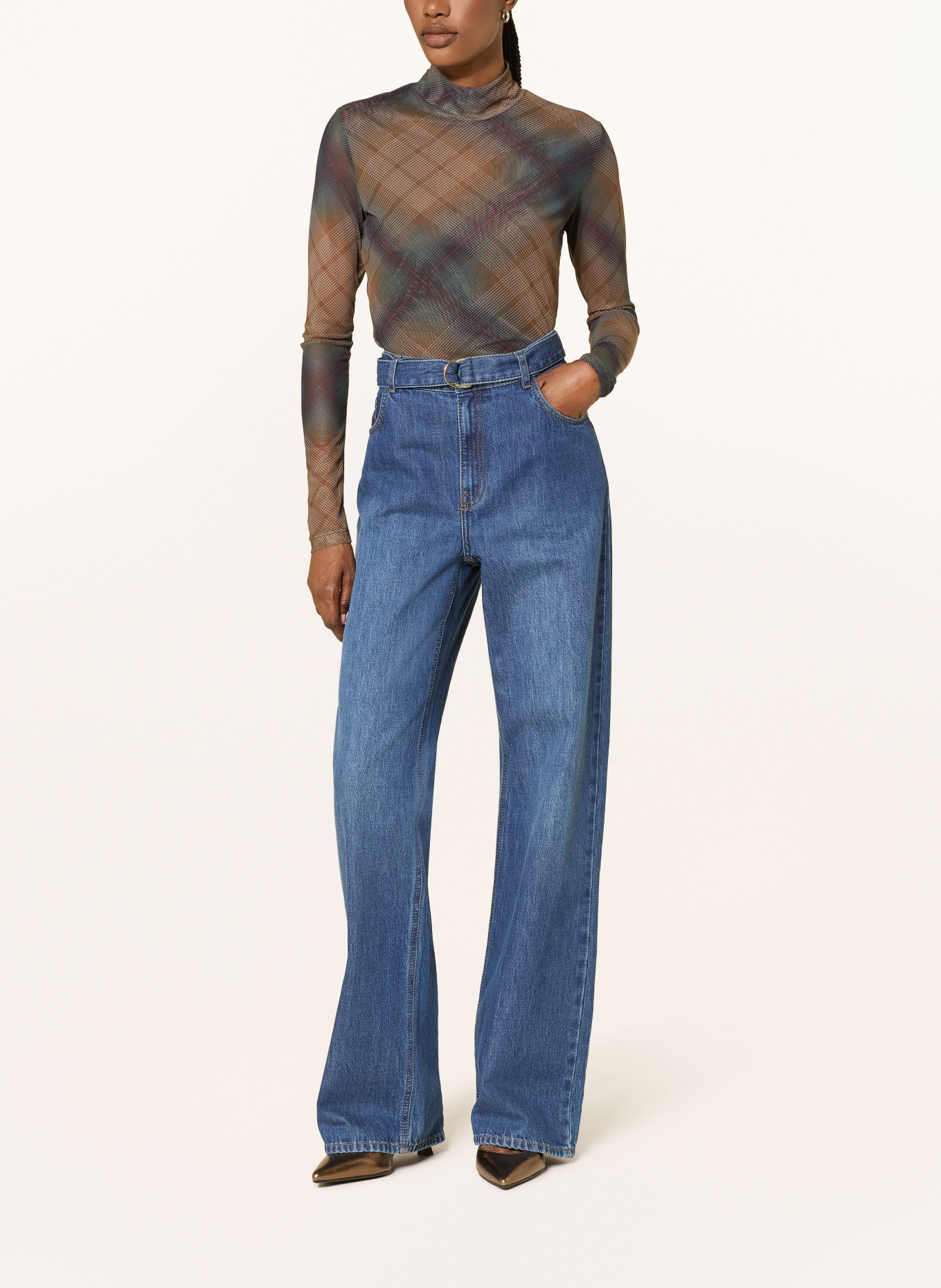 RIANI Longsleeve aus Mesh: COGNAC / ROT / GRÜN