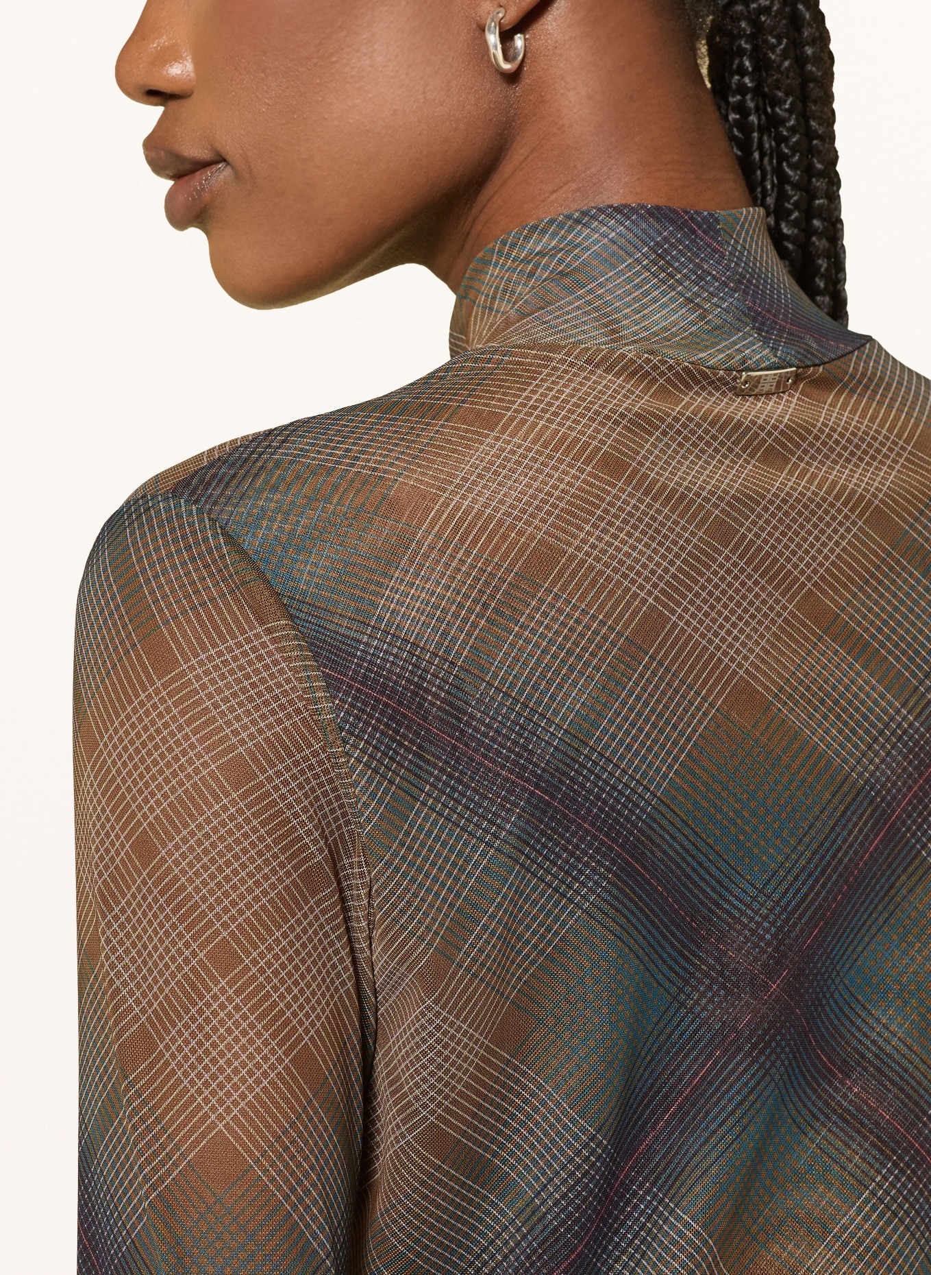 RIANI Longsleeve aus Mesh: COGNAC / ROT / GRÜN