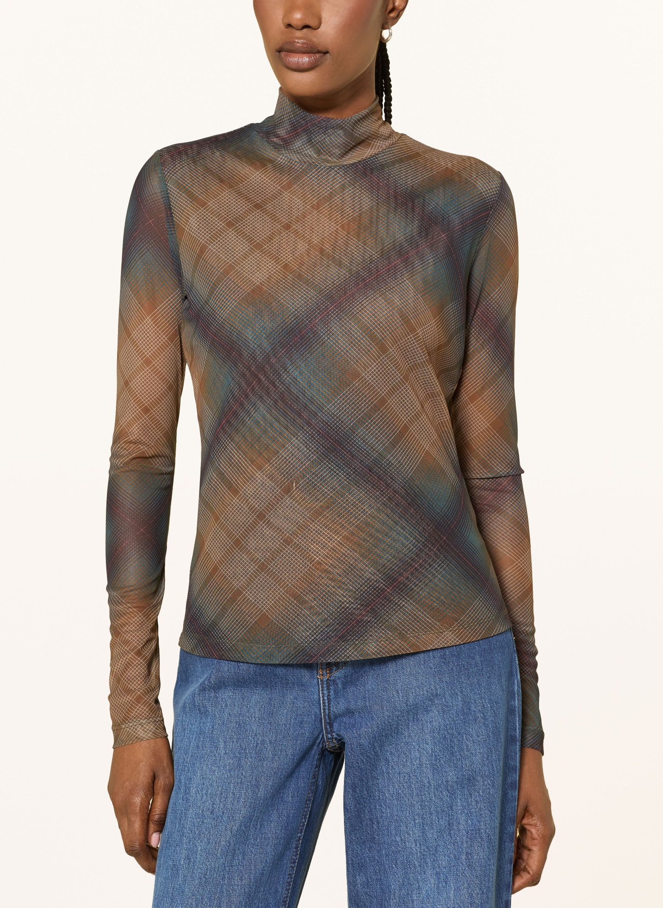 RIANI Longsleeve aus Mesh: COGNAC / ROT / GRÜN