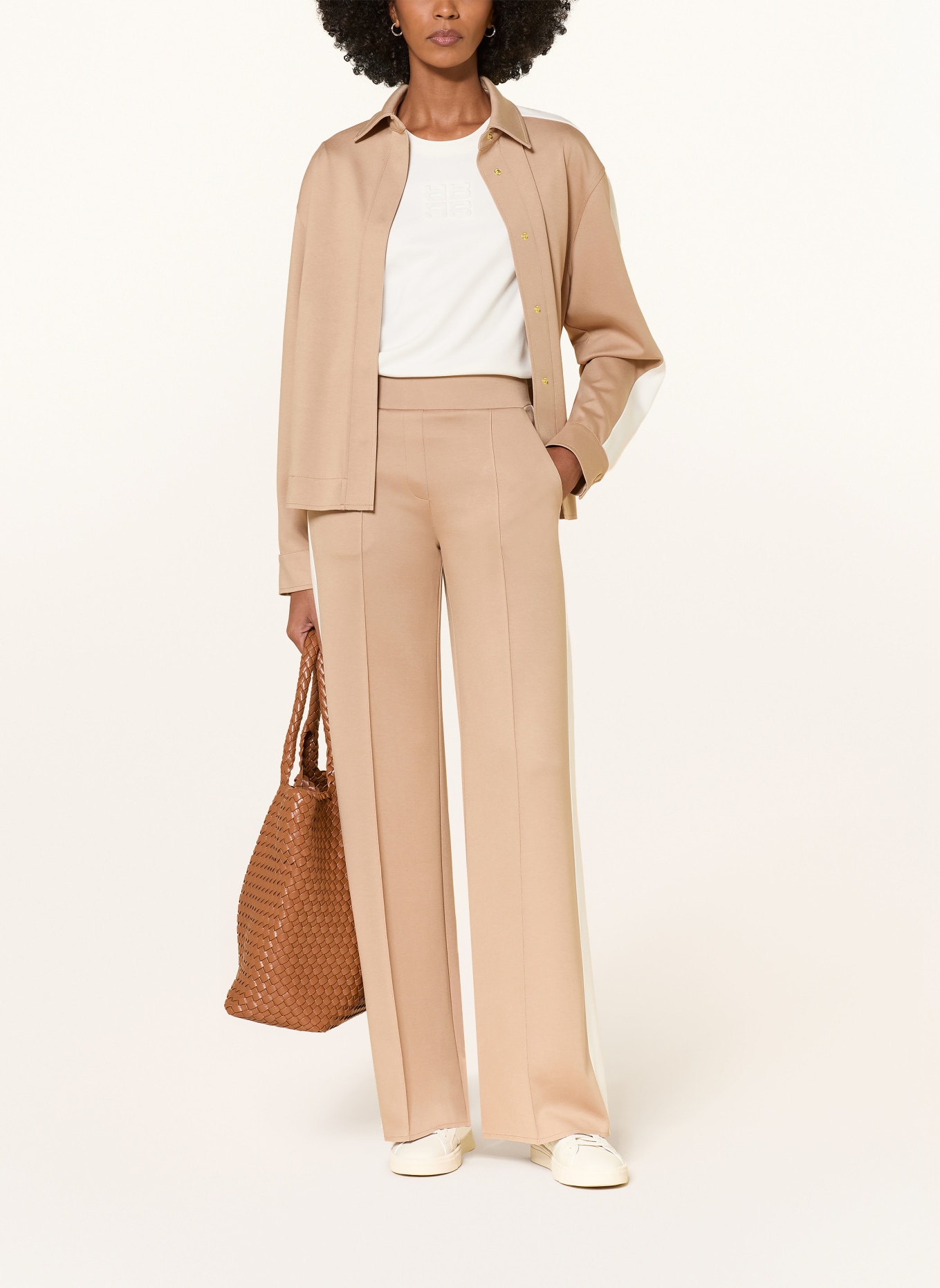 RIANI Hose mit Galonstreifen: CAMEL / WEISS