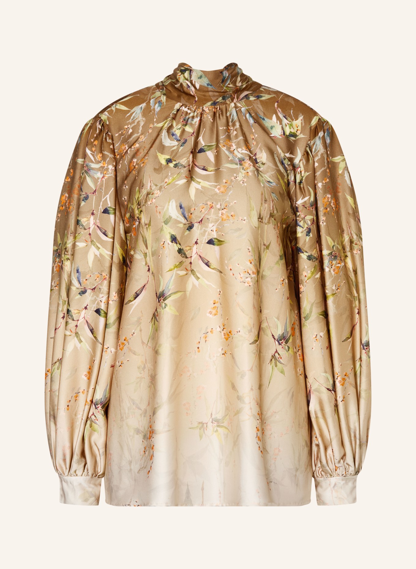 RIANI Satijnen blouse met strik: BRUIN / ORANJE / GROEN
