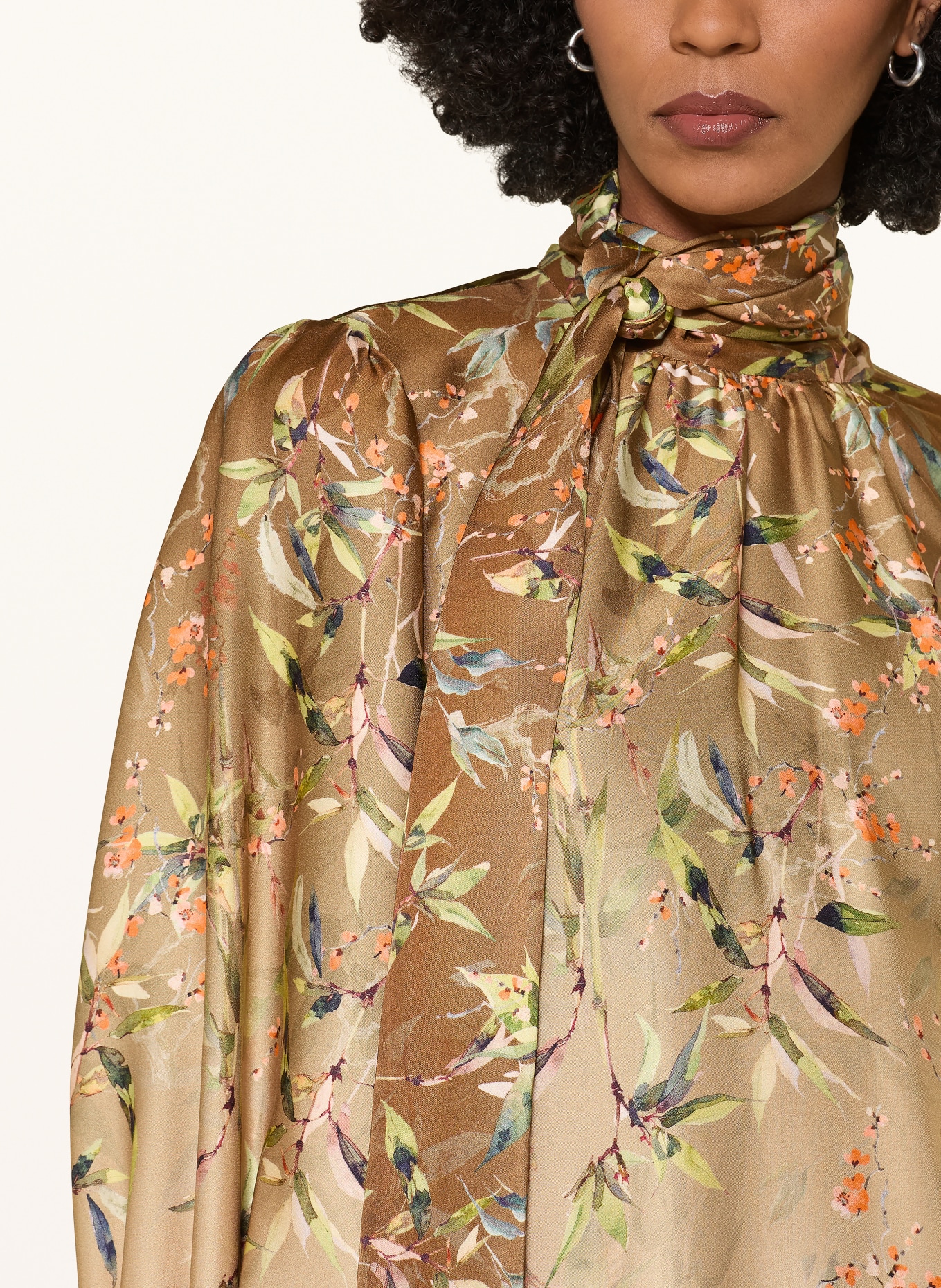 RIANI Satijnen blouse met strik: BRUIN / ORANJE / GROEN