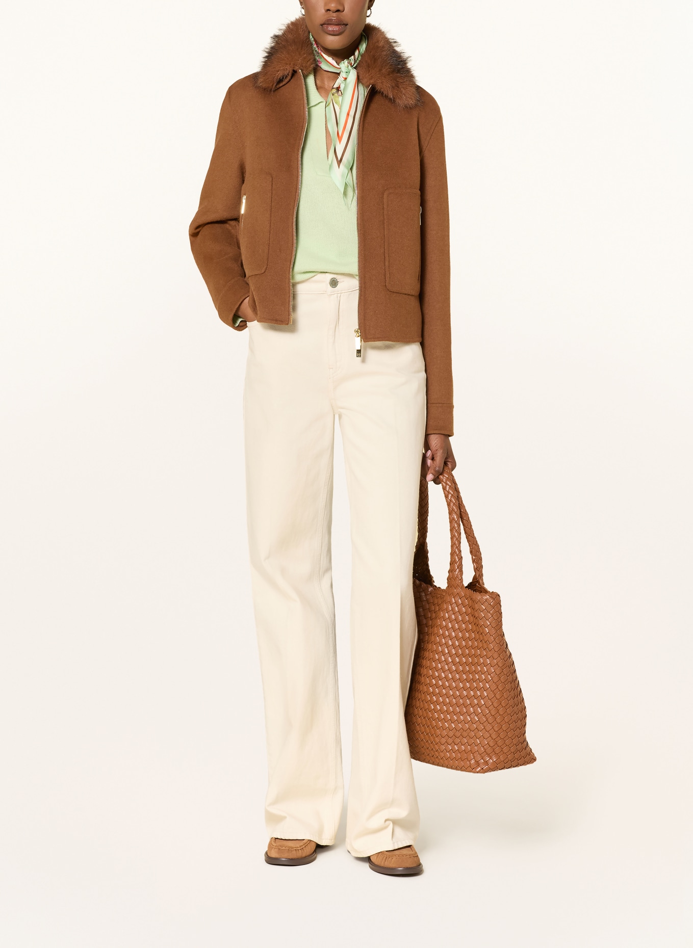 RIANI Jacke mit abnehmbarem Kunstfell: COGNAC