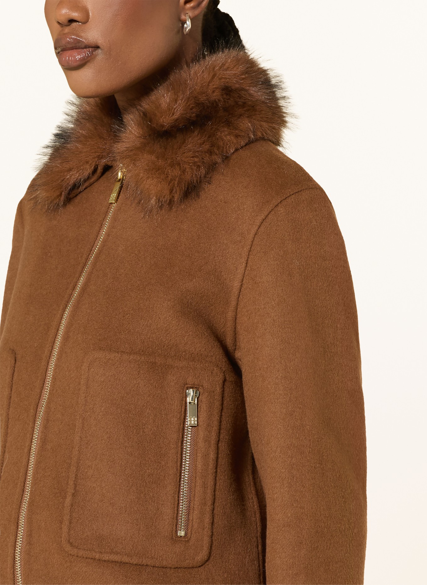 RIANI Jacke mit abnehmbarem Kunstfell: COGNAC