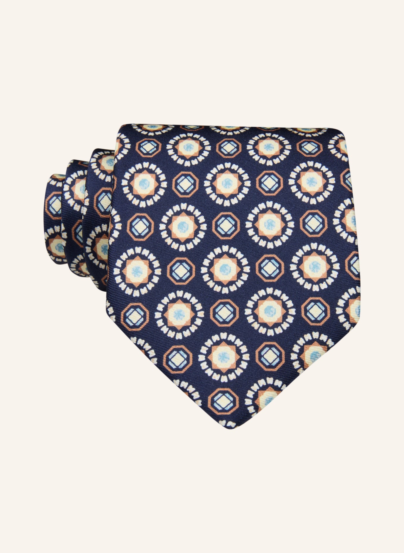 PAUL Tie: DARK BLUE / COGNAC / CREAM