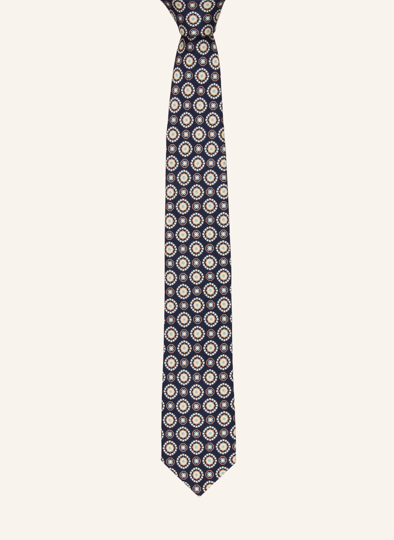 PAUL Tie: DARK BLUE / COGNAC / CREAM