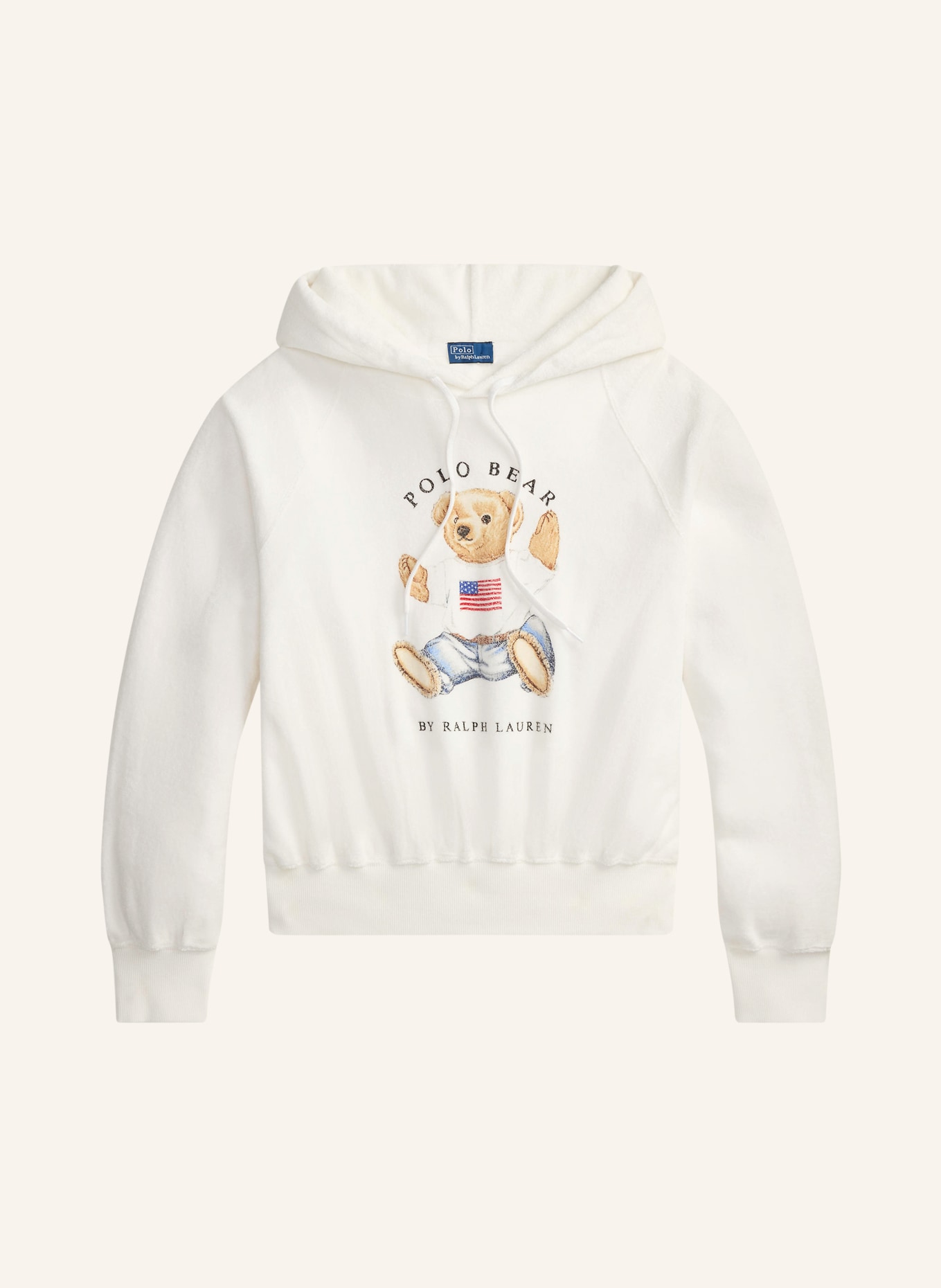 POLO RALPH LAUREN Mikina s kapucí z froté: BÍLÁ / SVĚTLE HNĚDÁ / ČERVENÁ