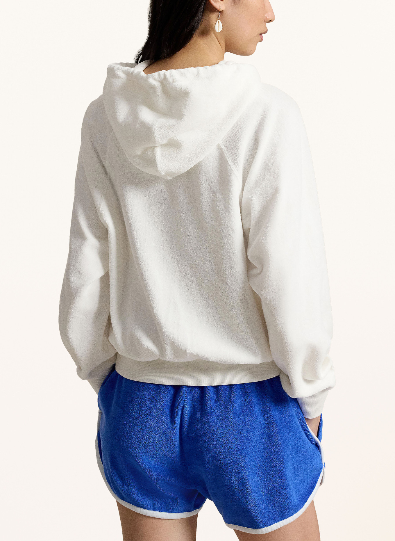 POLO RALPH LAUREN Mikina s kapucí z froté: BÍLÁ / SVĚTLE HNĚDÁ / ČERVENÁ