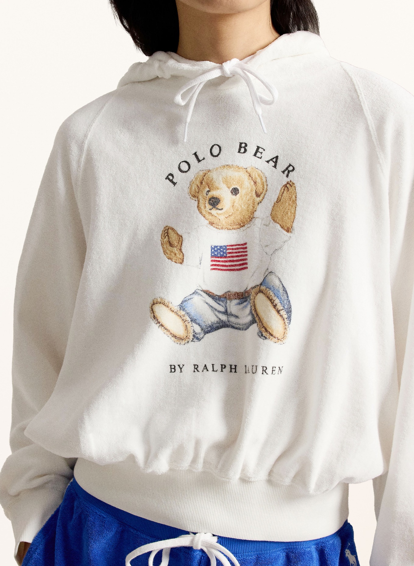 POLO RALPH LAUREN Mikina s kapucí z froté: BÍLÁ / SVĚTLE HNĚDÁ / ČERVENÁ