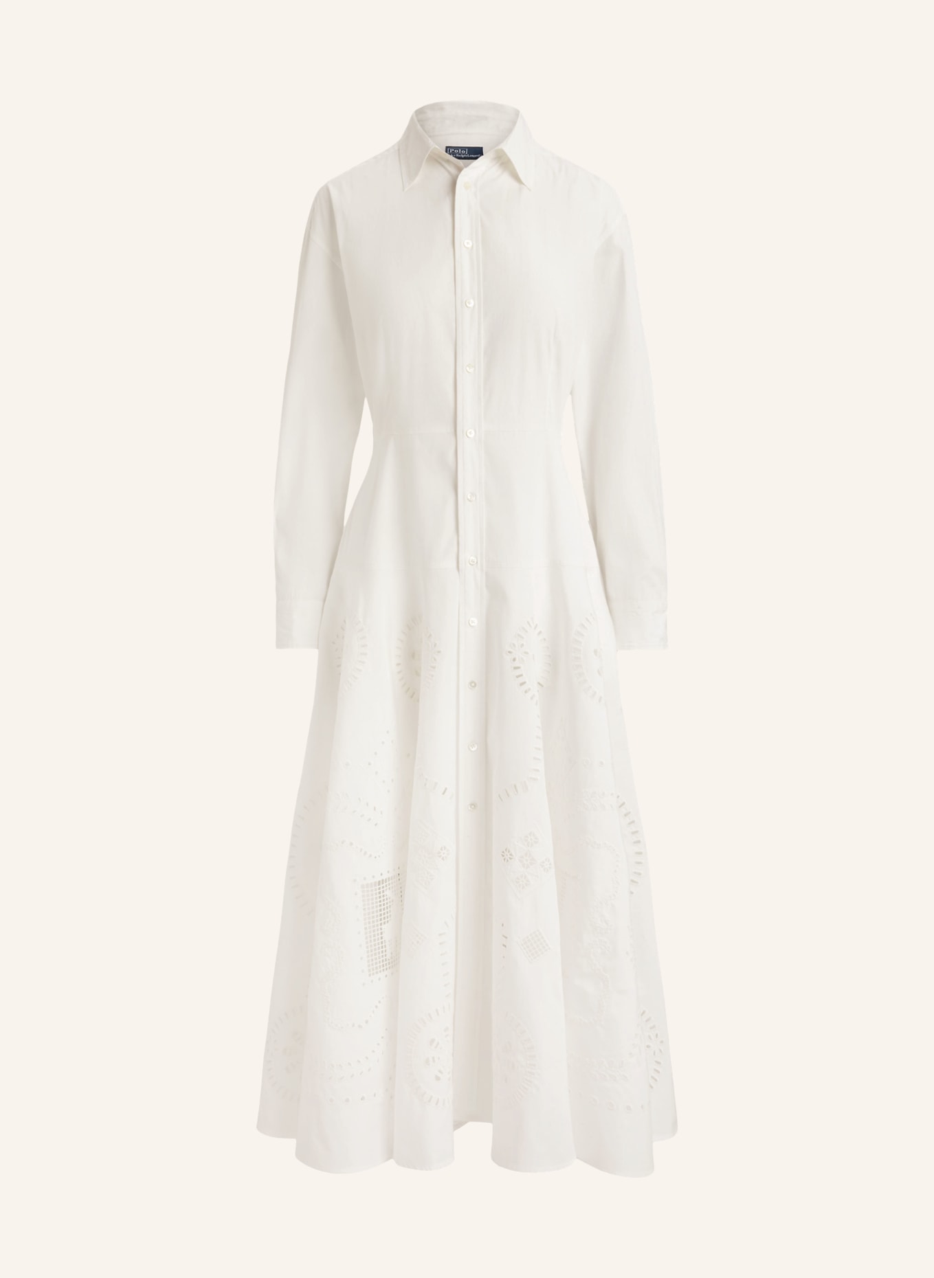 POLO RALPH LAUREN Hemdblusenkleid mit Lochspitze: WEISS