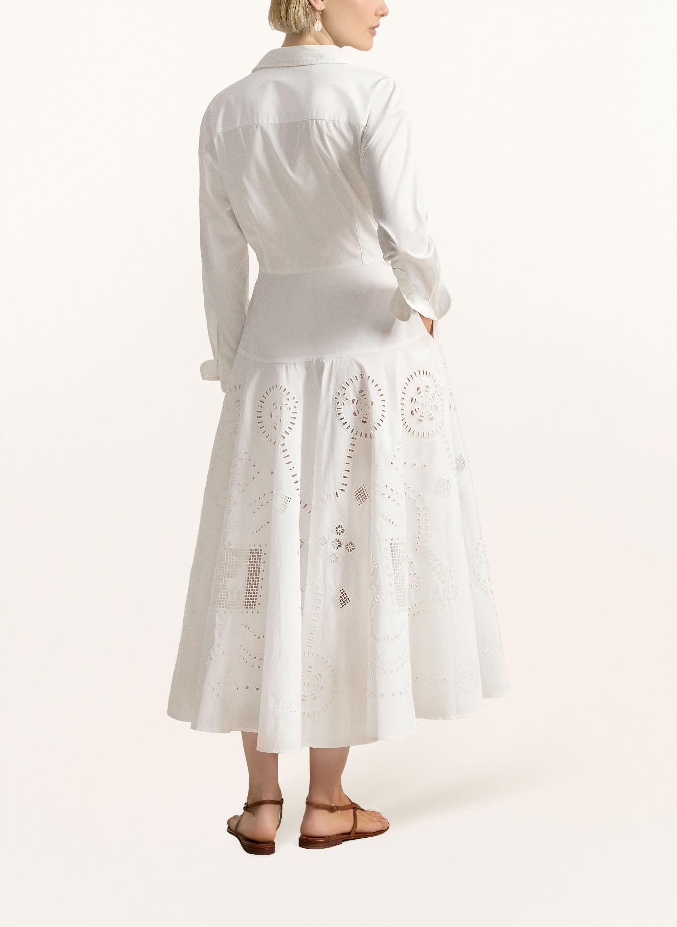 POLO RALPH LAUREN Hemdblusenkleid mit Lochspitze: WEISS