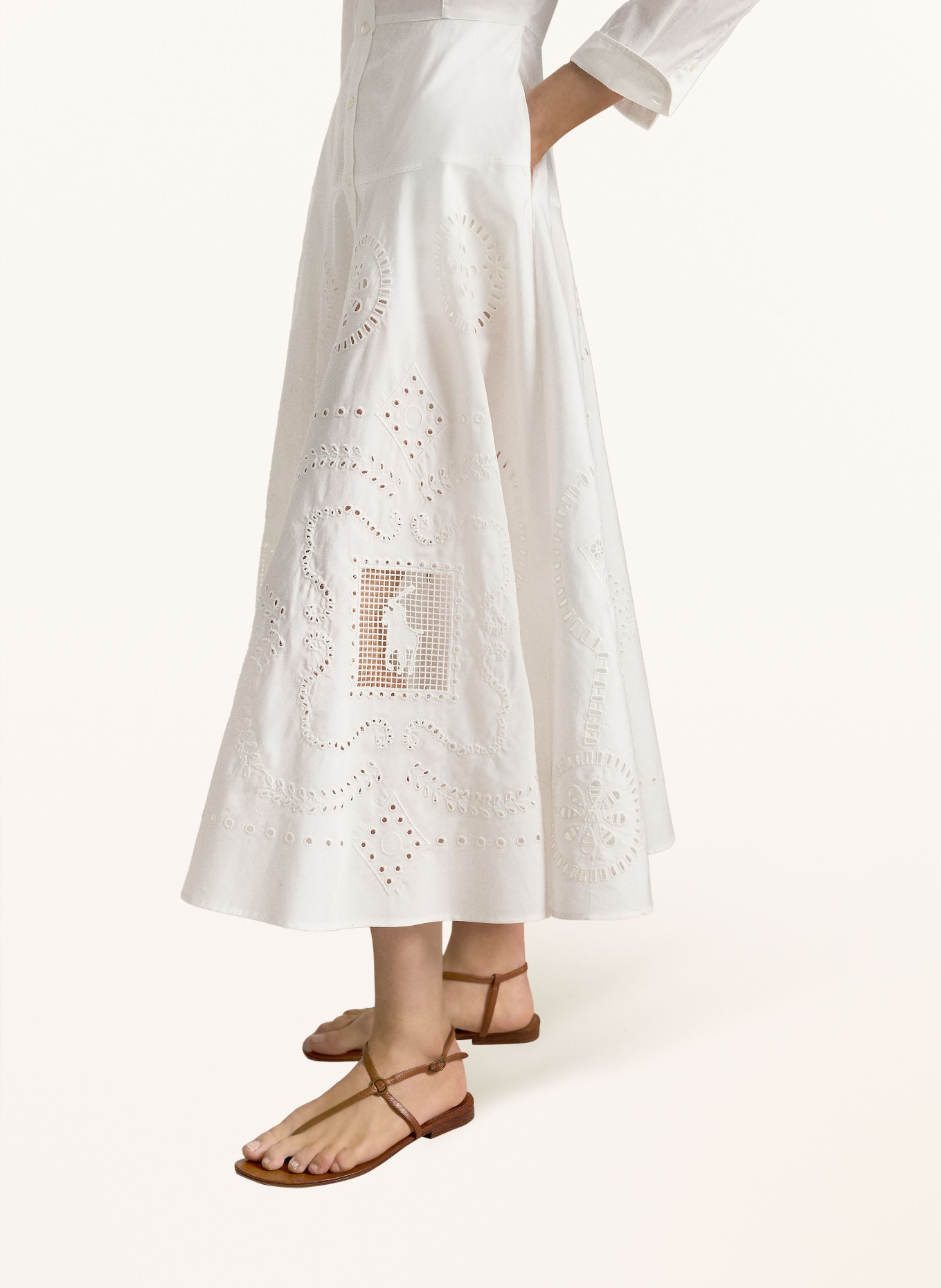 POLO RALPH LAUREN Hemdblusenkleid mit Lochspitze: WEISS