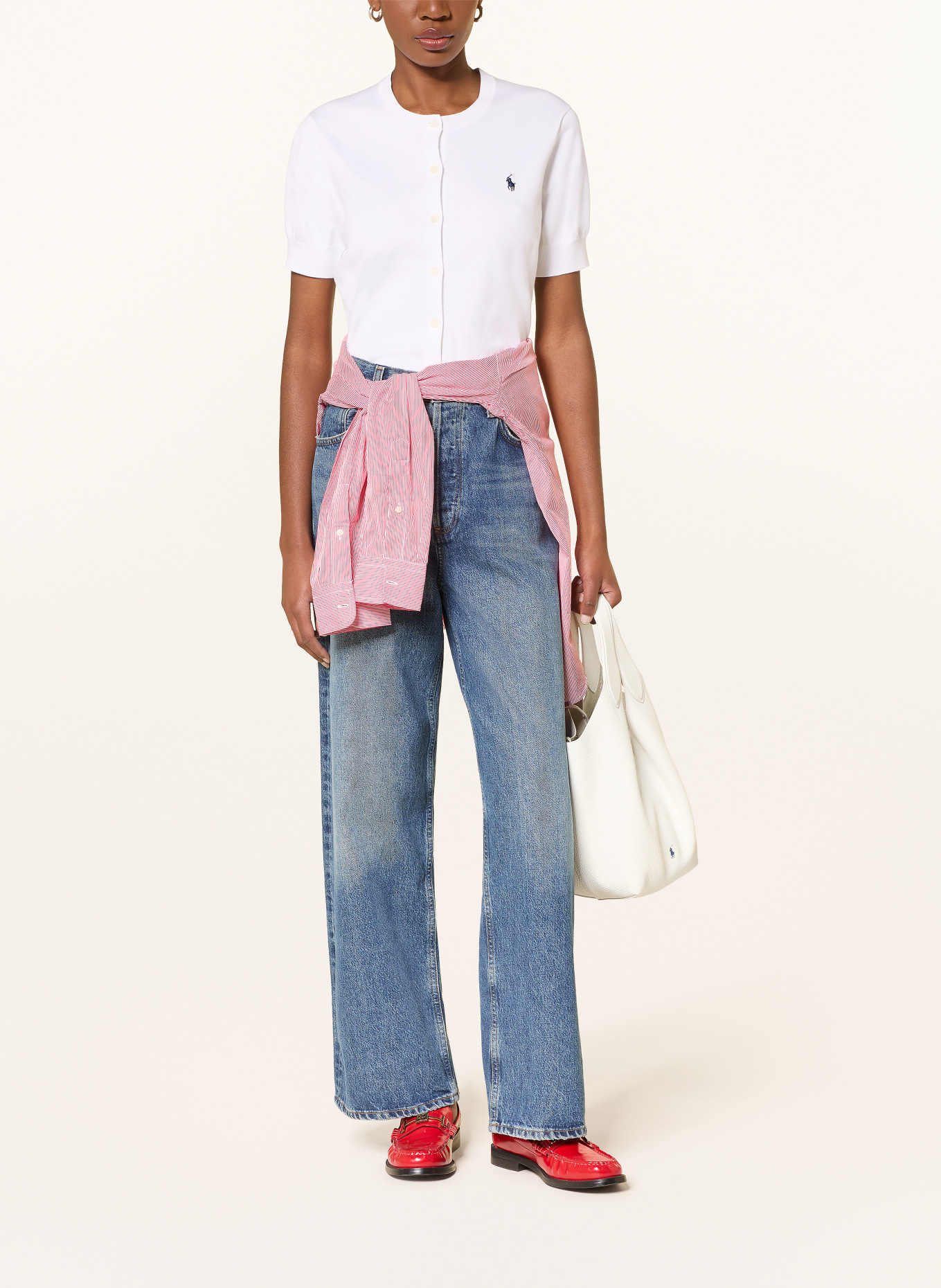 POLO RALPH LAUREN Strickjacke: WEISS / DUNKELBLAU