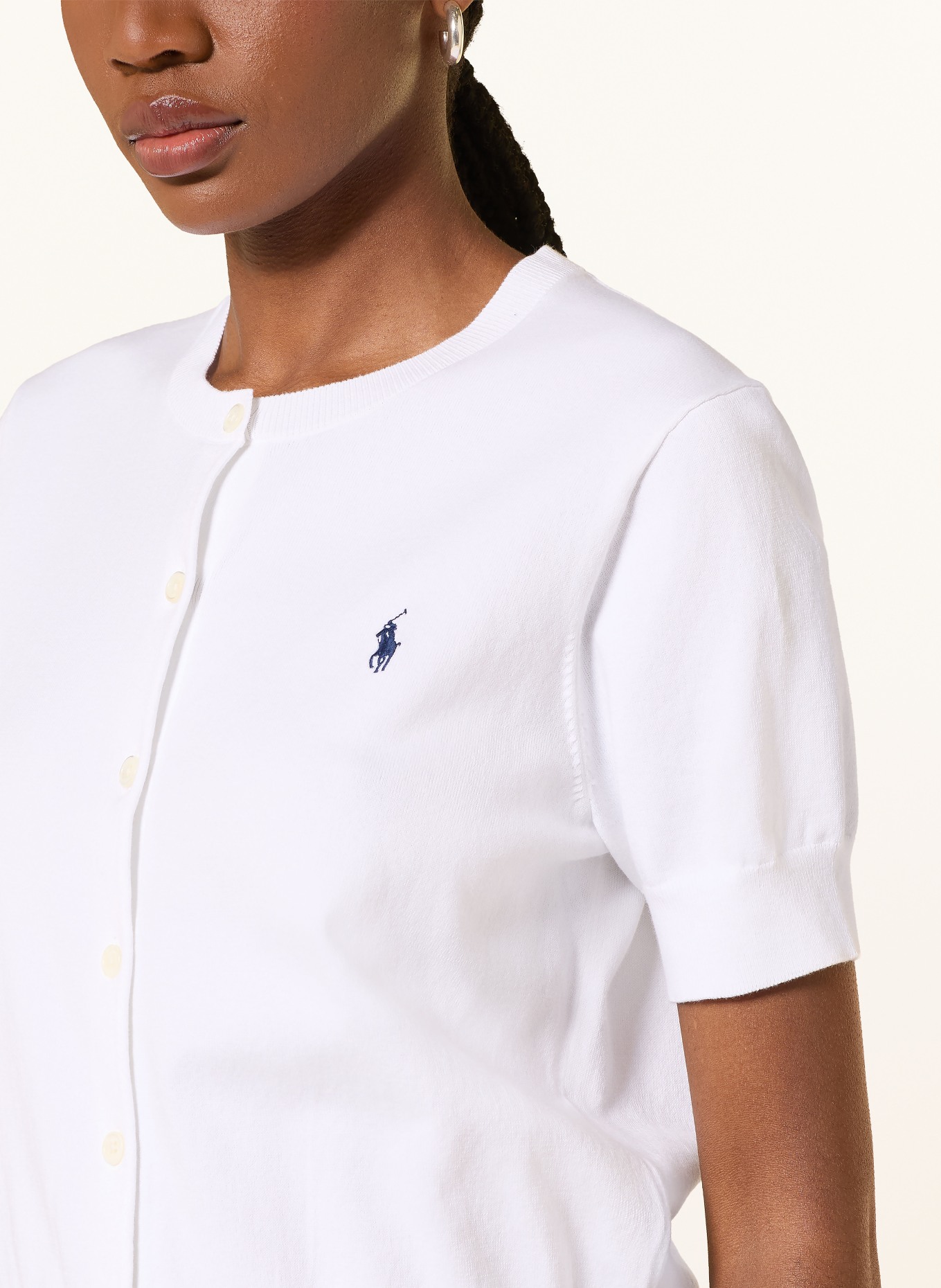 POLO RALPH LAUREN Strickjacke: WEISS / DUNKELBLAU