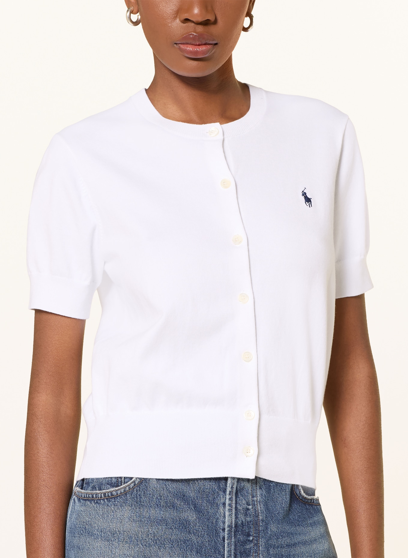 POLO RALPH LAUREN Strickjacke: WEISS / DUNKELBLAU