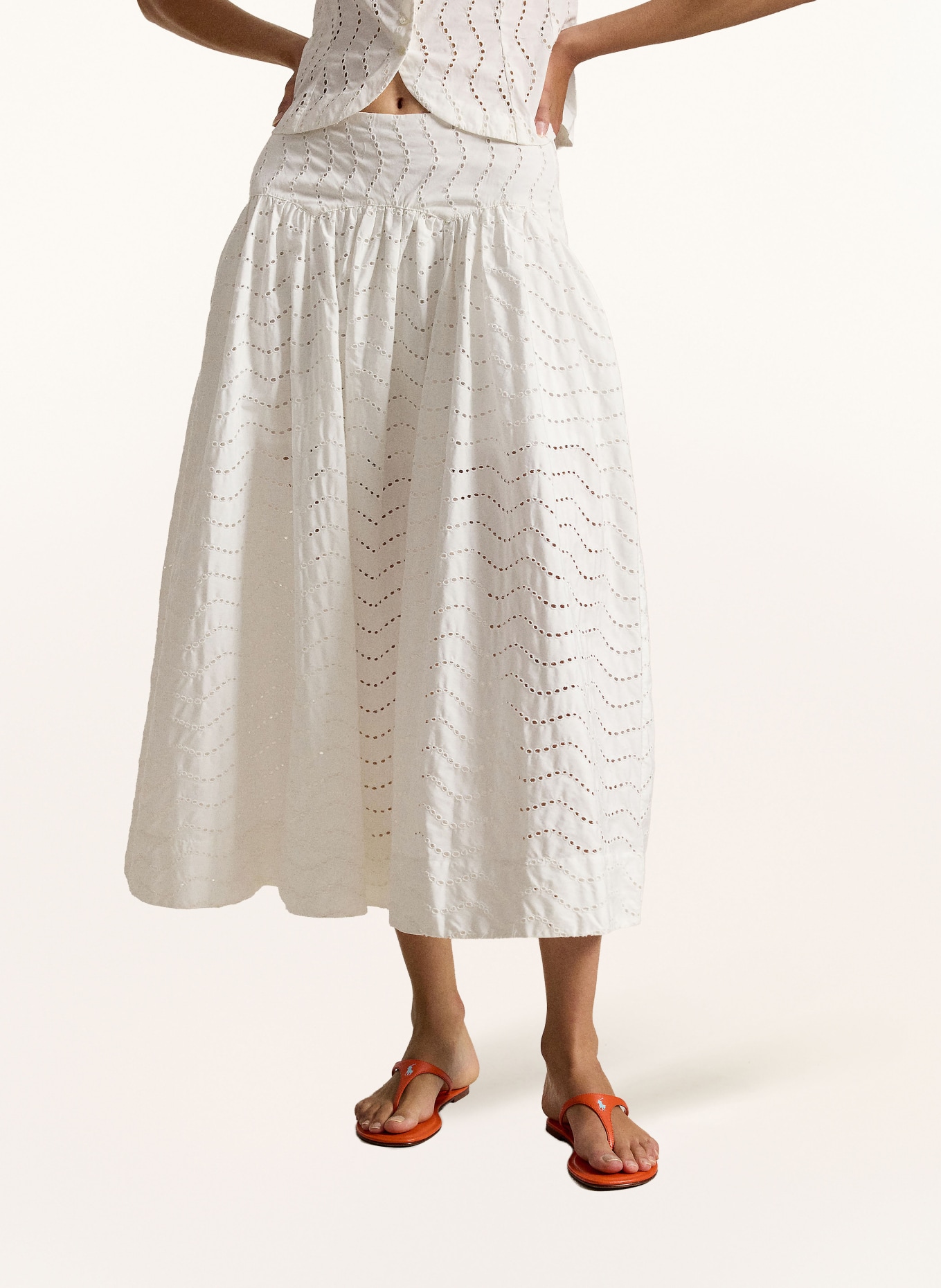 POLO RALPH LAUREN Rock mit Lochspitze: WEISS