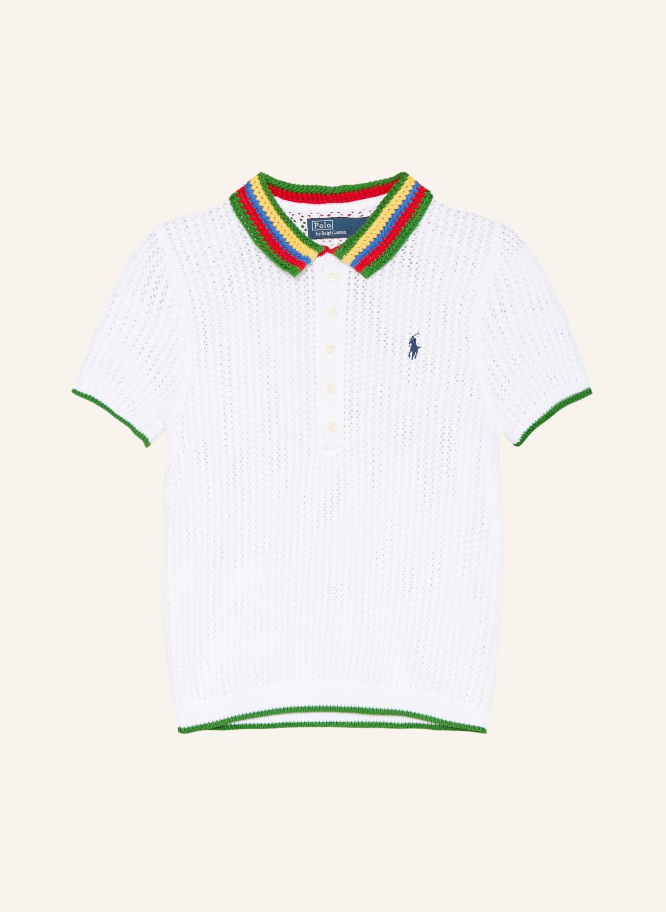 POLO RALPH LAUREN Strick-Poloshirt: WEISS / ROT / GRÜN