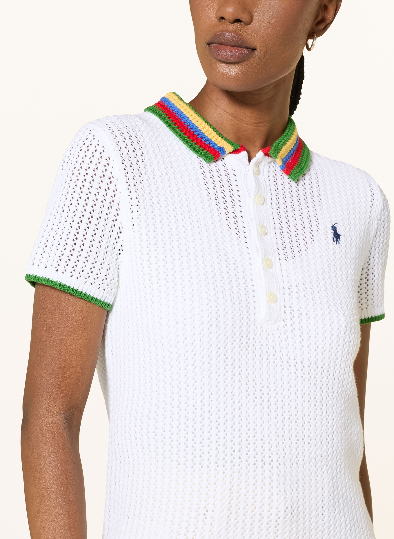 POLO RALPH LAUREN Strick-Poloshirt: WEISS / ROT / GRÜN