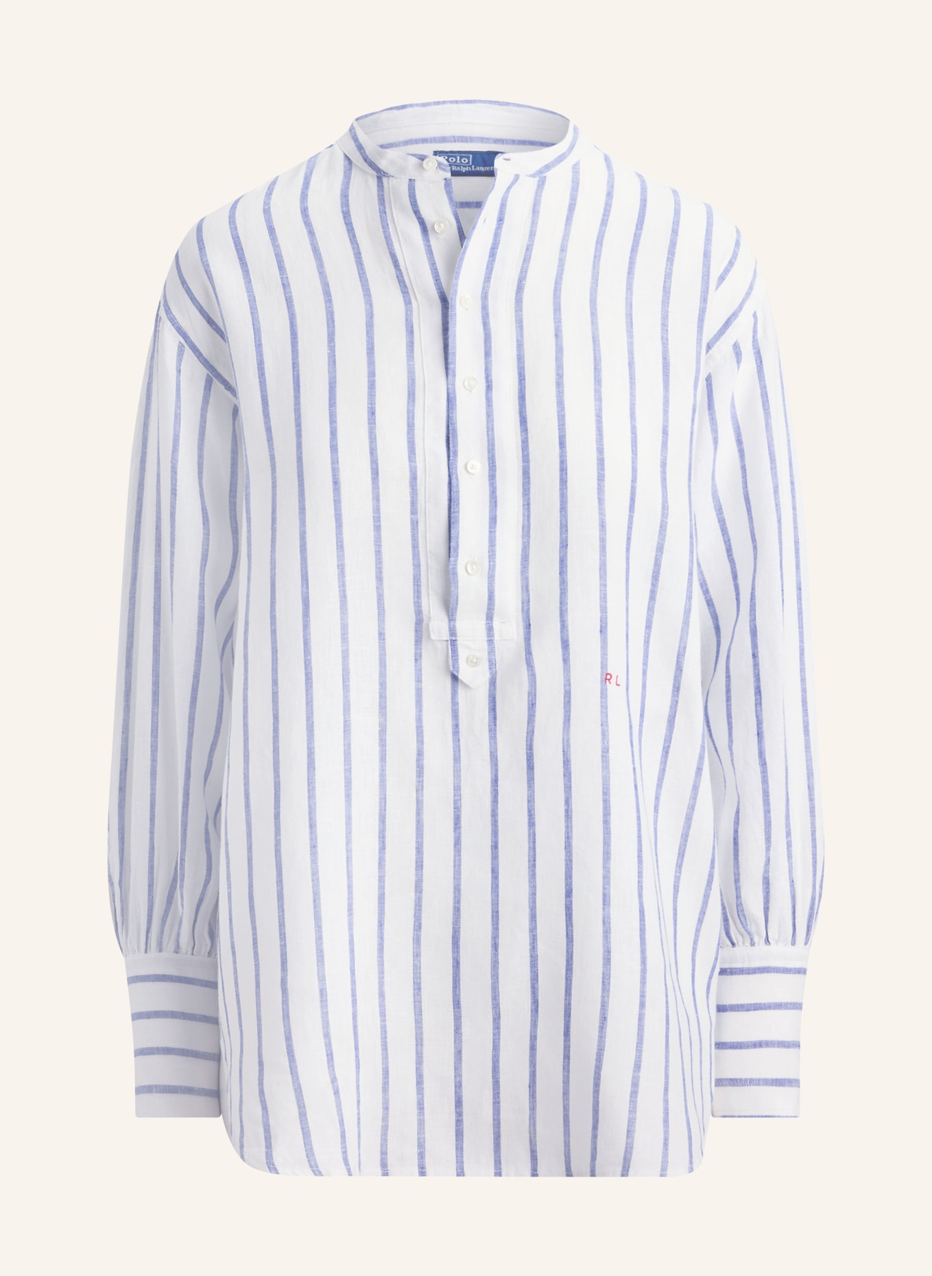 POLO RALPH LAUREN Blusenshirt aus Leinen: WEISS / DUNKELBLAU