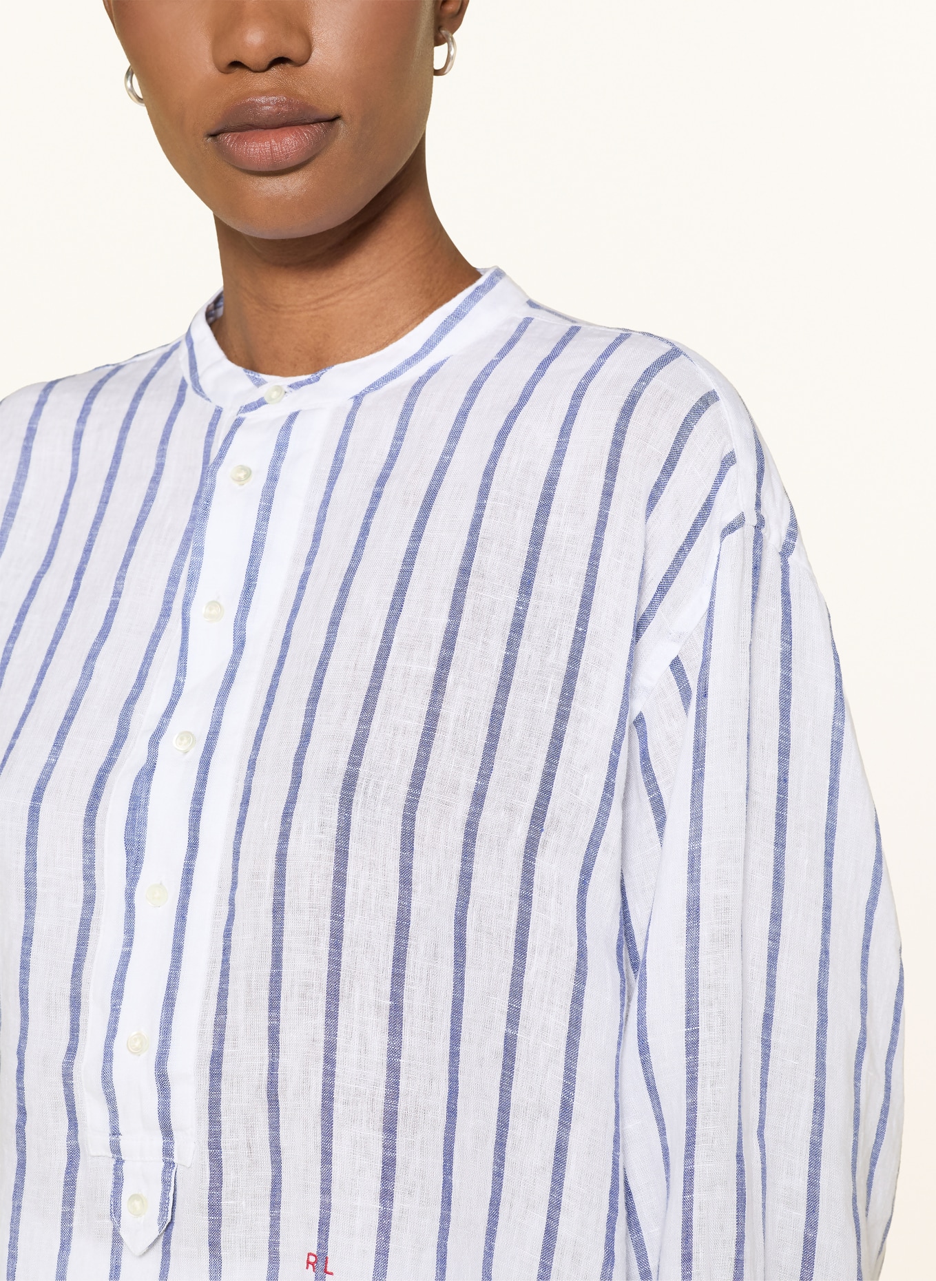 POLO RALPH LAUREN Blusenshirt aus Leinen: WEISS / DUNKELBLAU