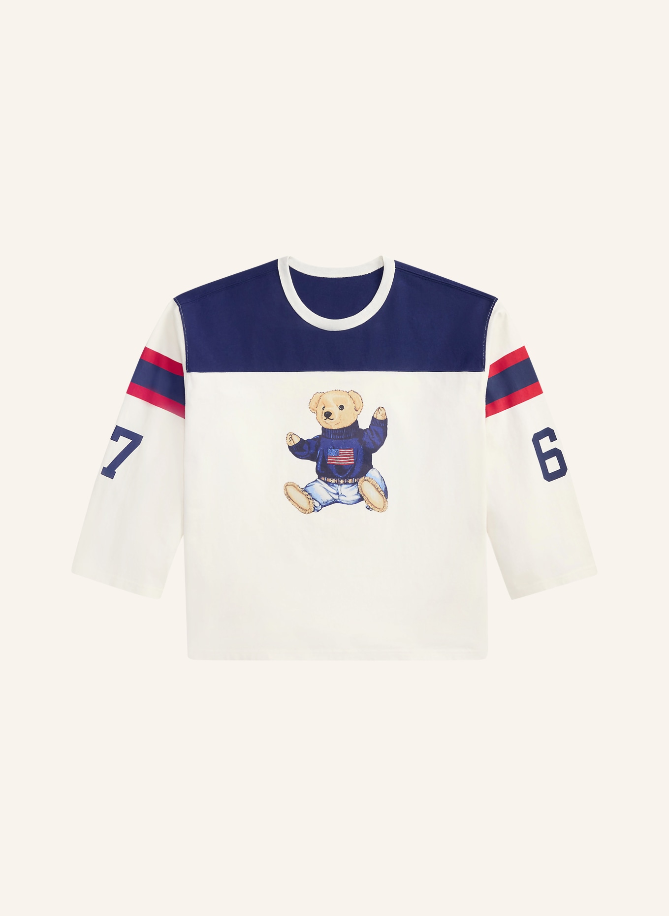 POLO RALPH LAUREN Longsleeve: ECRU / ROT / BLAU