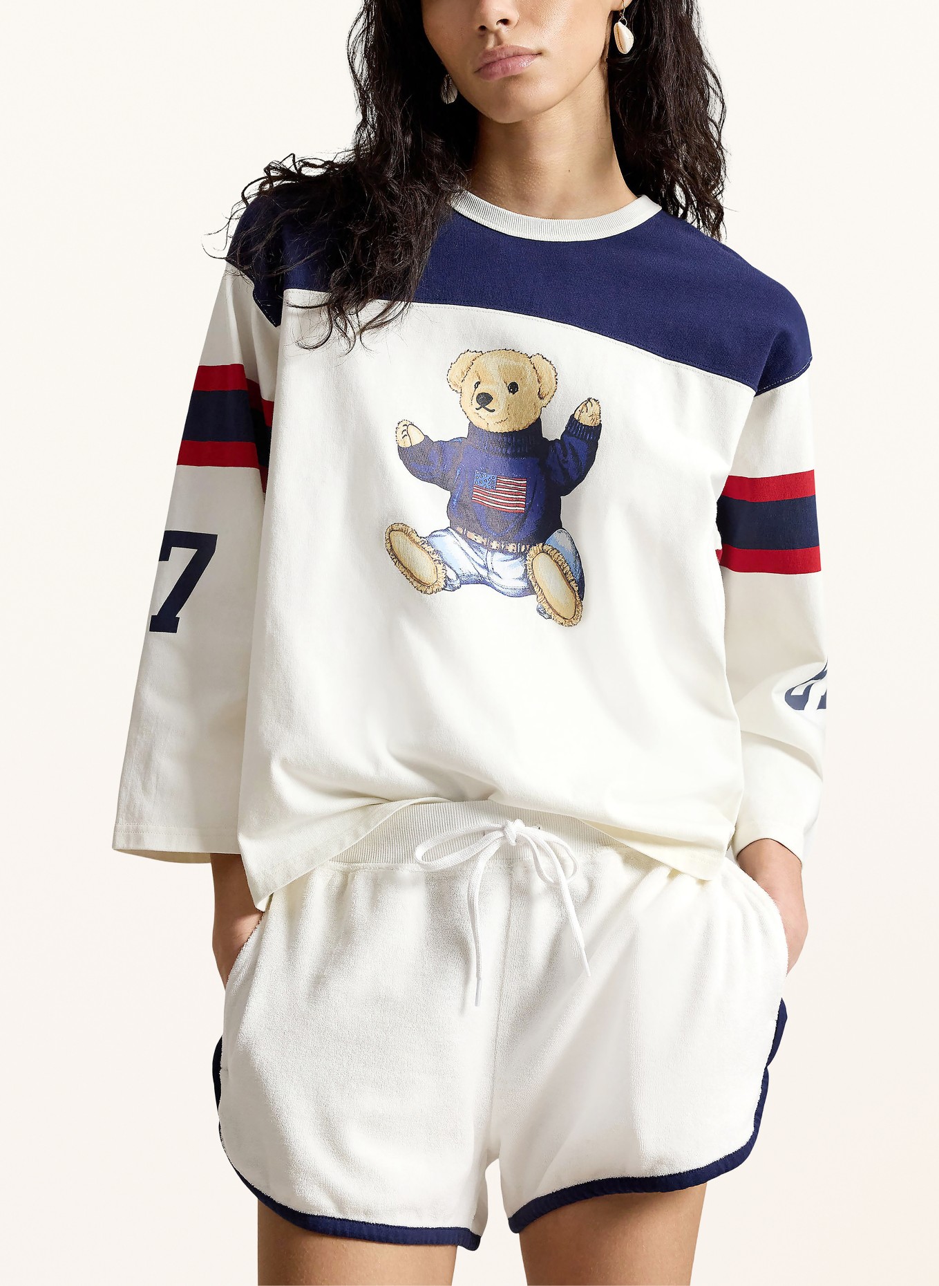 POLO RALPH LAUREN Longsleeve: ECRU / ROT / BLAU