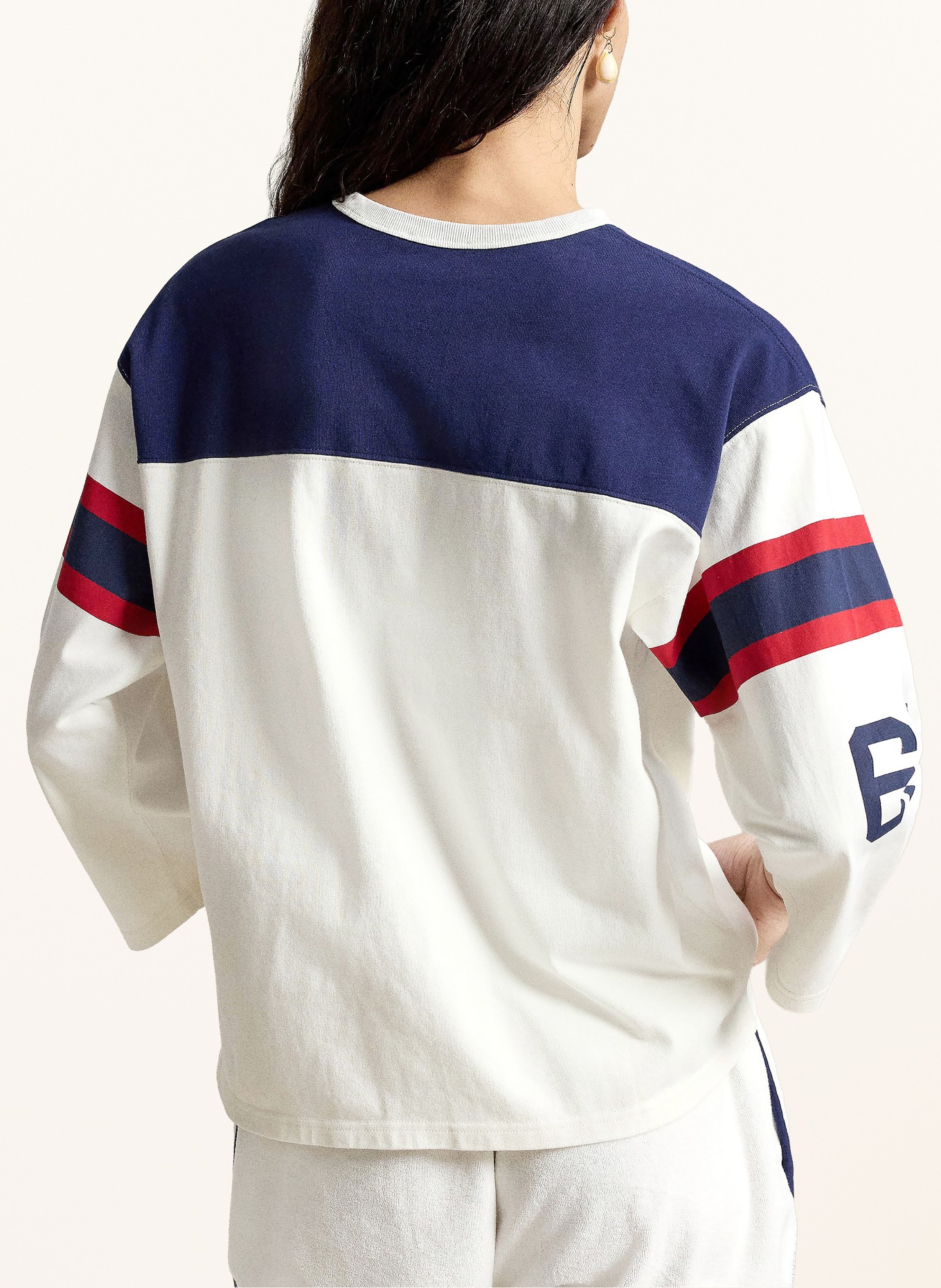 POLO RALPH LAUREN Longsleeve: ECRU / ROT / BLAU