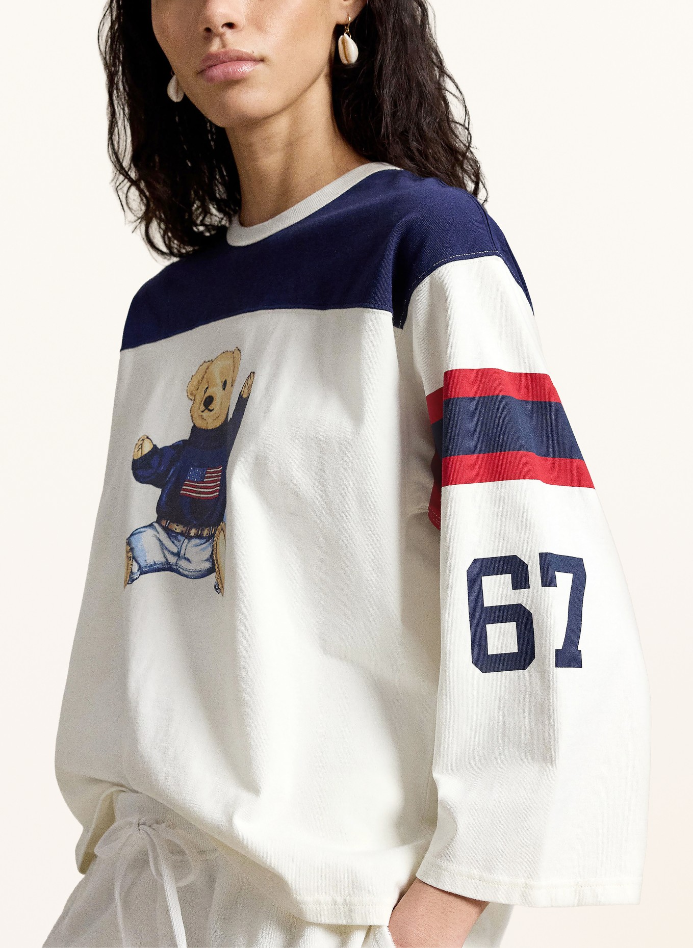 POLO RALPH LAUREN Longsleeve: ECRU / ROT / BLAU