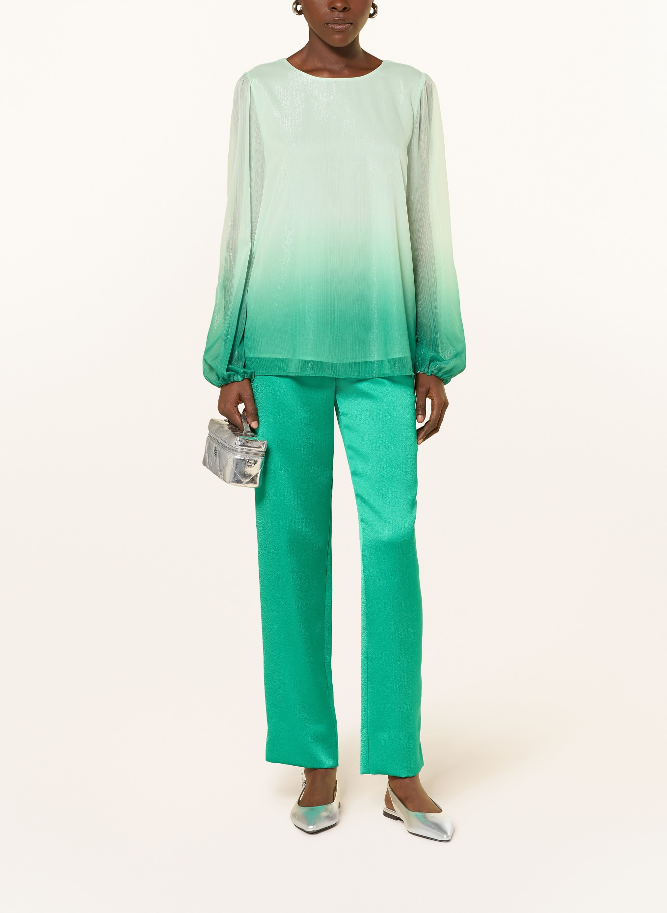 MARC CAIN Blouse shirt with glitter thread: 502 misty jade