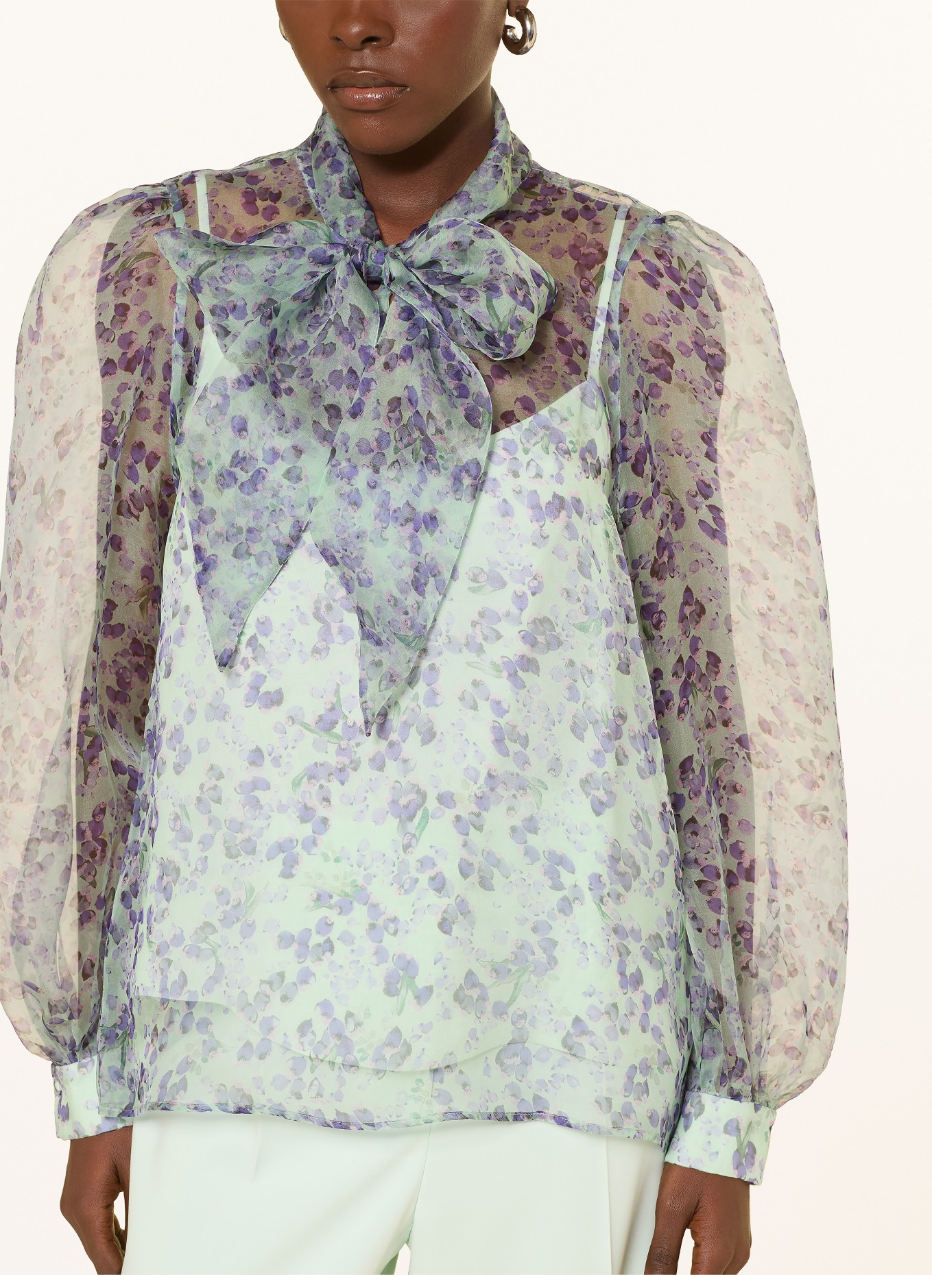 MARC CAIN Schluppenbluse aus Seide: 502 misty jade