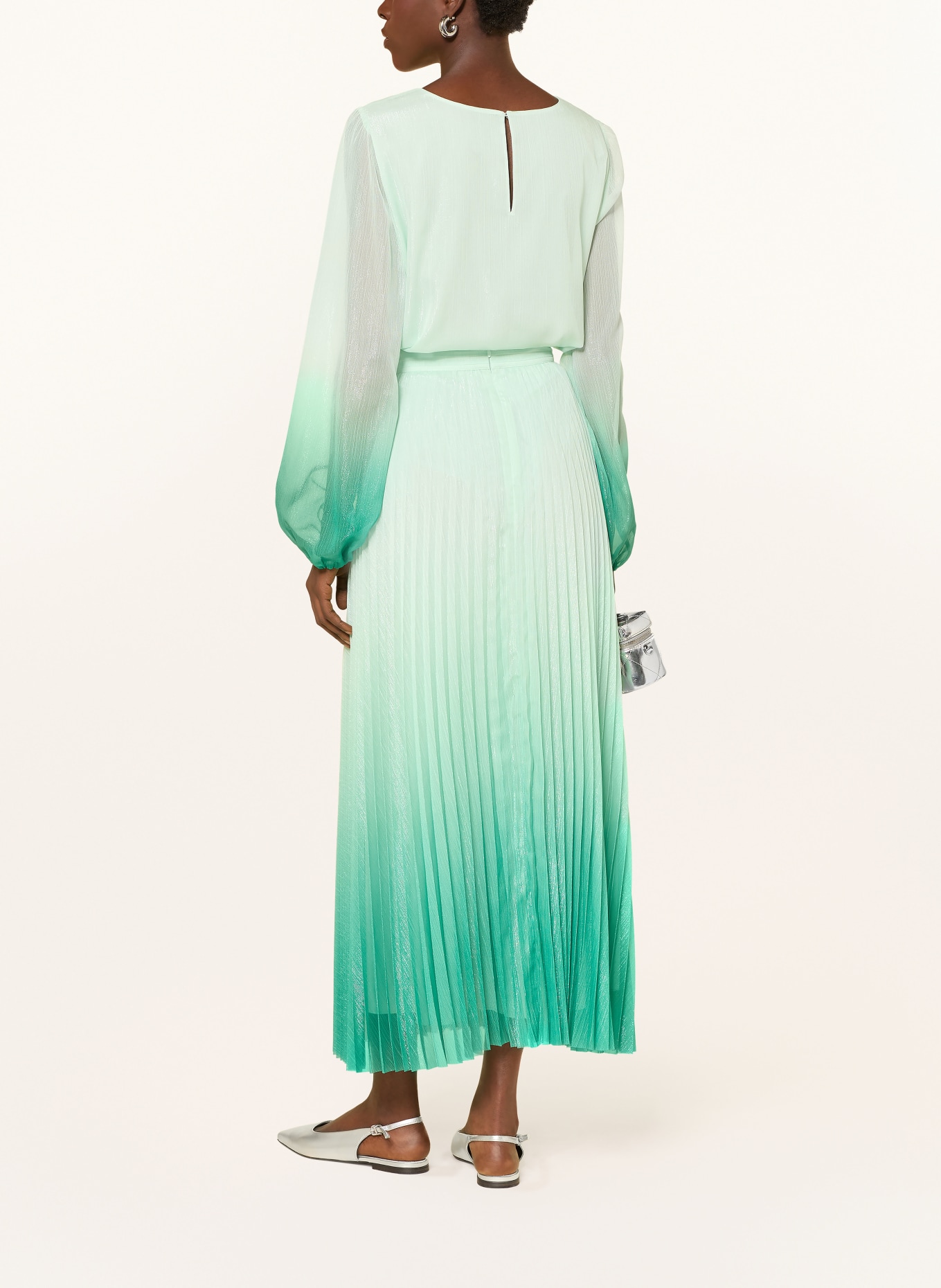 MARC CAIN Plisseerock mit Glitzergarn: 502 misty jade