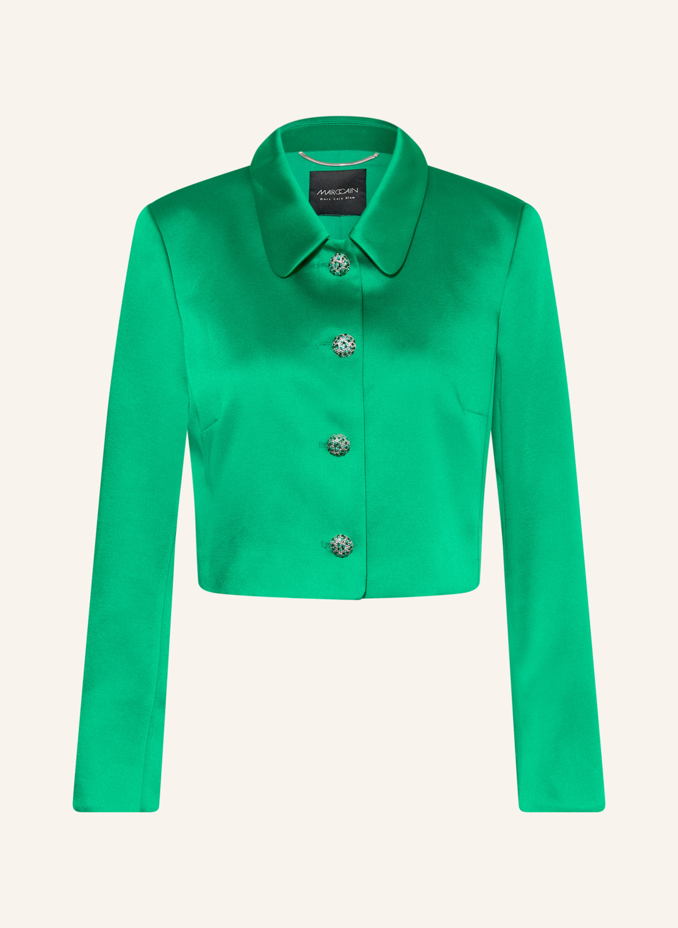 MARC CAIN Cropped satin jacket with rhinestones: 553 pepper green