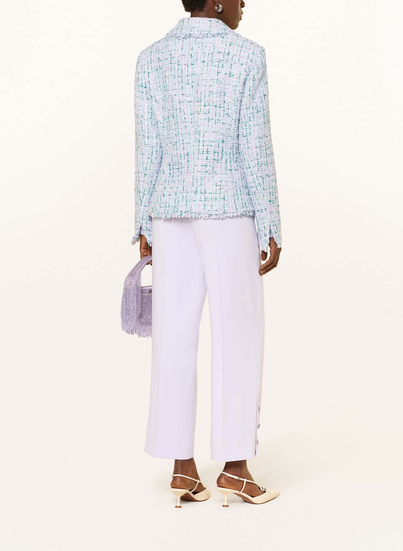 MARC CAIN Tweed blazer with sequins and rhinestones: 502 misty jade