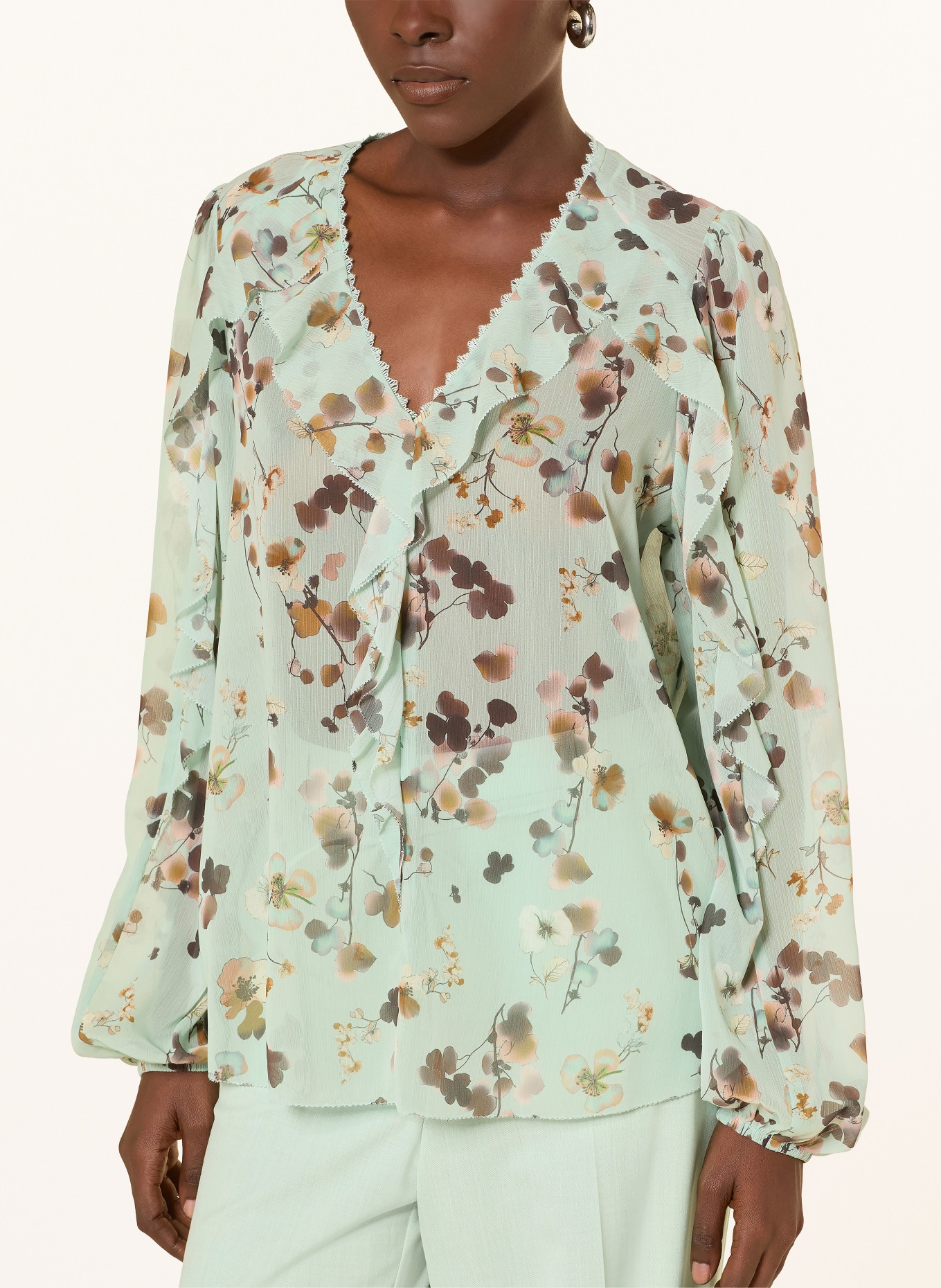 MARC CAIN Blusenshirt mit Volants: 505 silt green