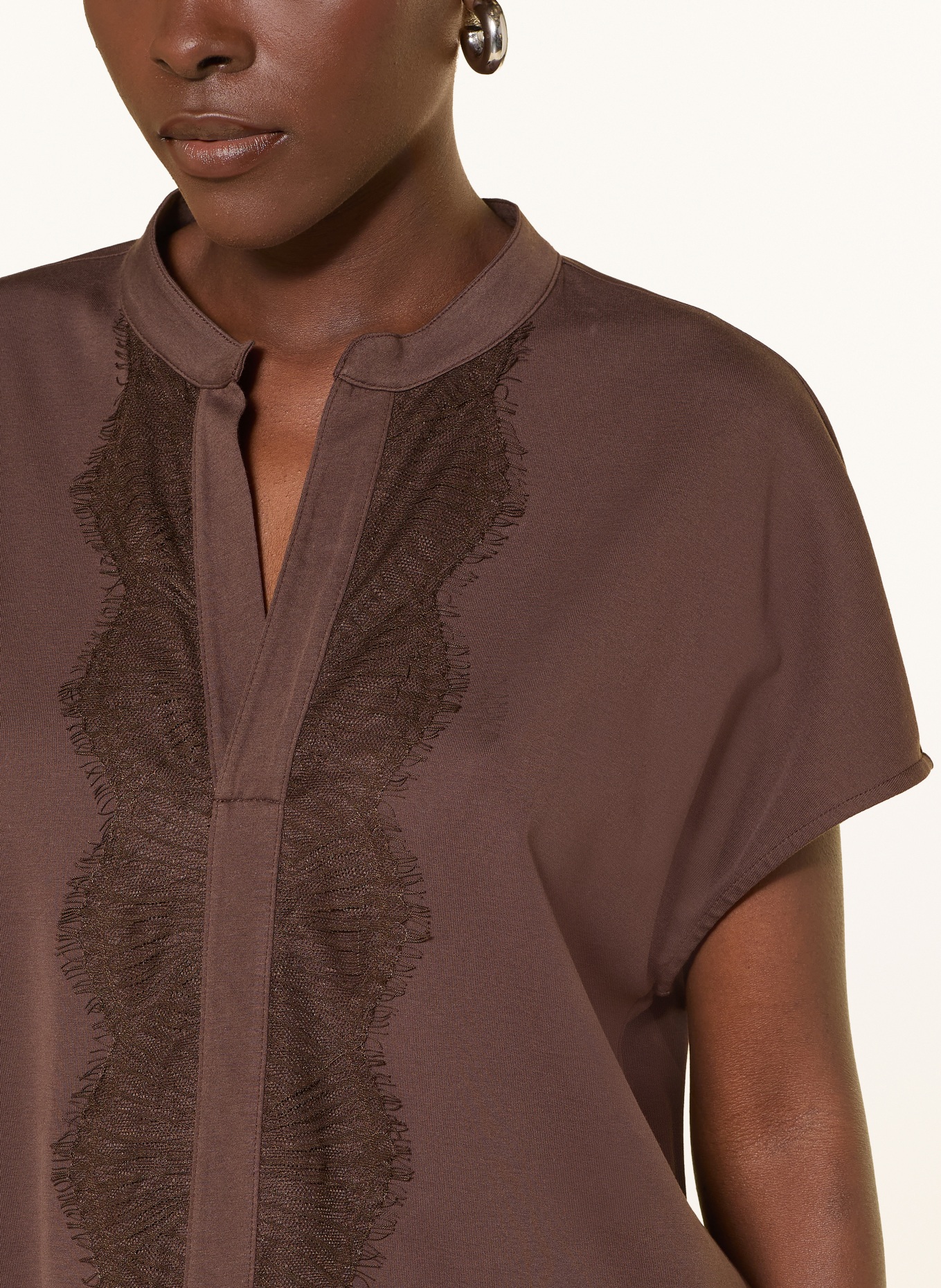 MARC CAIN Tricou cu dantelă: 697 seal brown