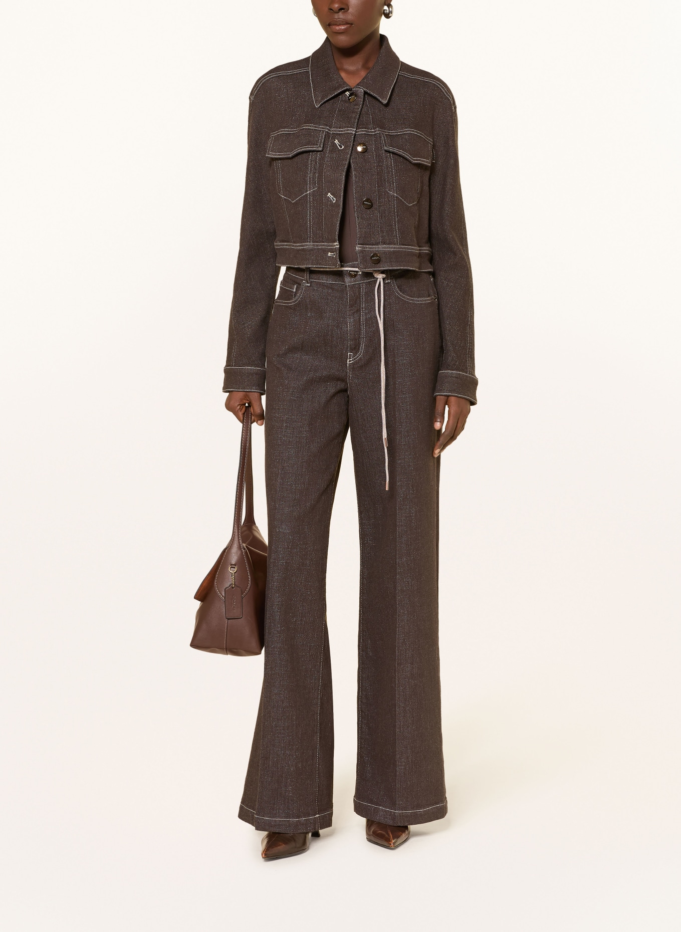 MARC CAIN Jeansjacke mit Glitzergarn: 697 seal brown