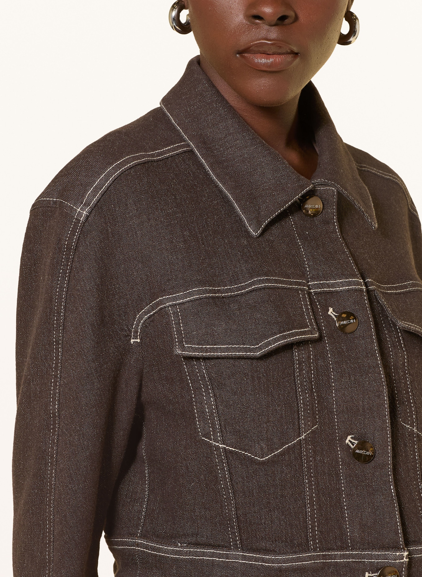 MARC CAIN Jeansjacke mit Glitzergarn: 697 seal brown
