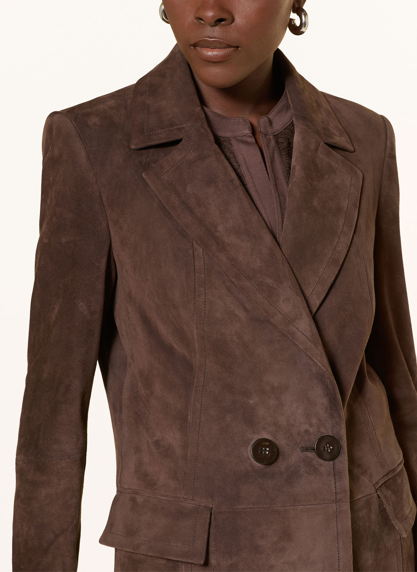 MARC CAIN Leren blazer: 697 seal brown