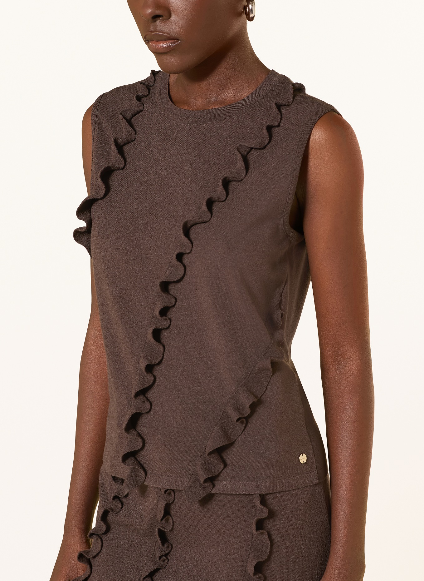 MARC CAIN Stricktop mit Volants: 697 seal brown