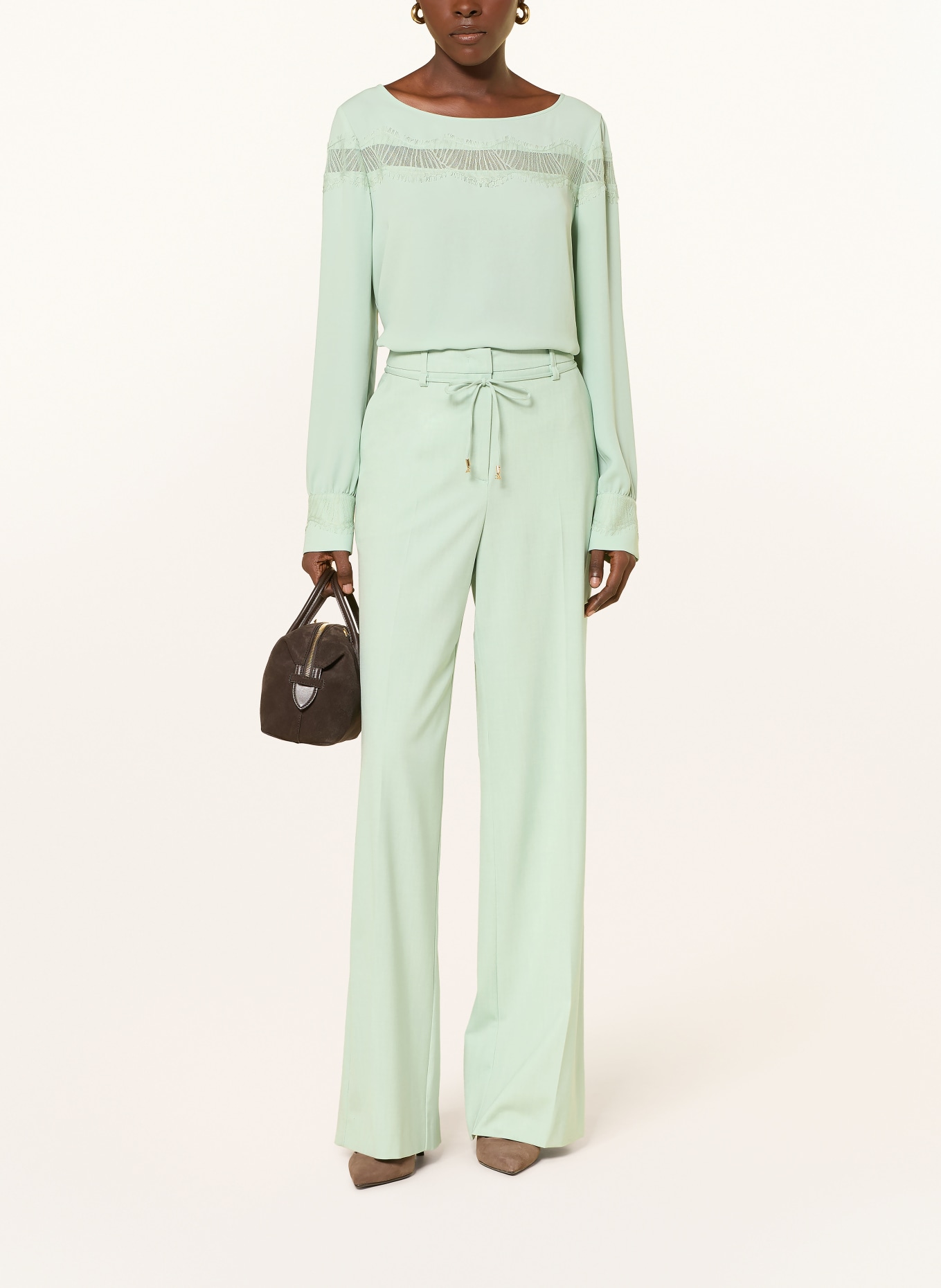 MARC CAIN Blusenshirt mit Spitze: 505 silt green