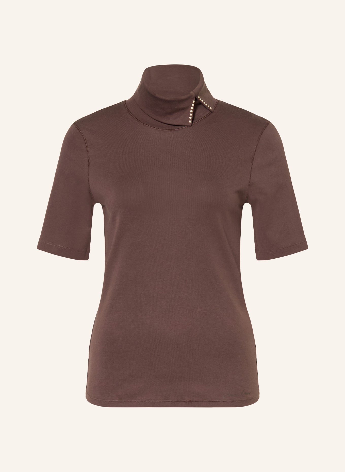 MARC CAIN Rollkragenshirt mit Schmuckperlen: 697 seal brown