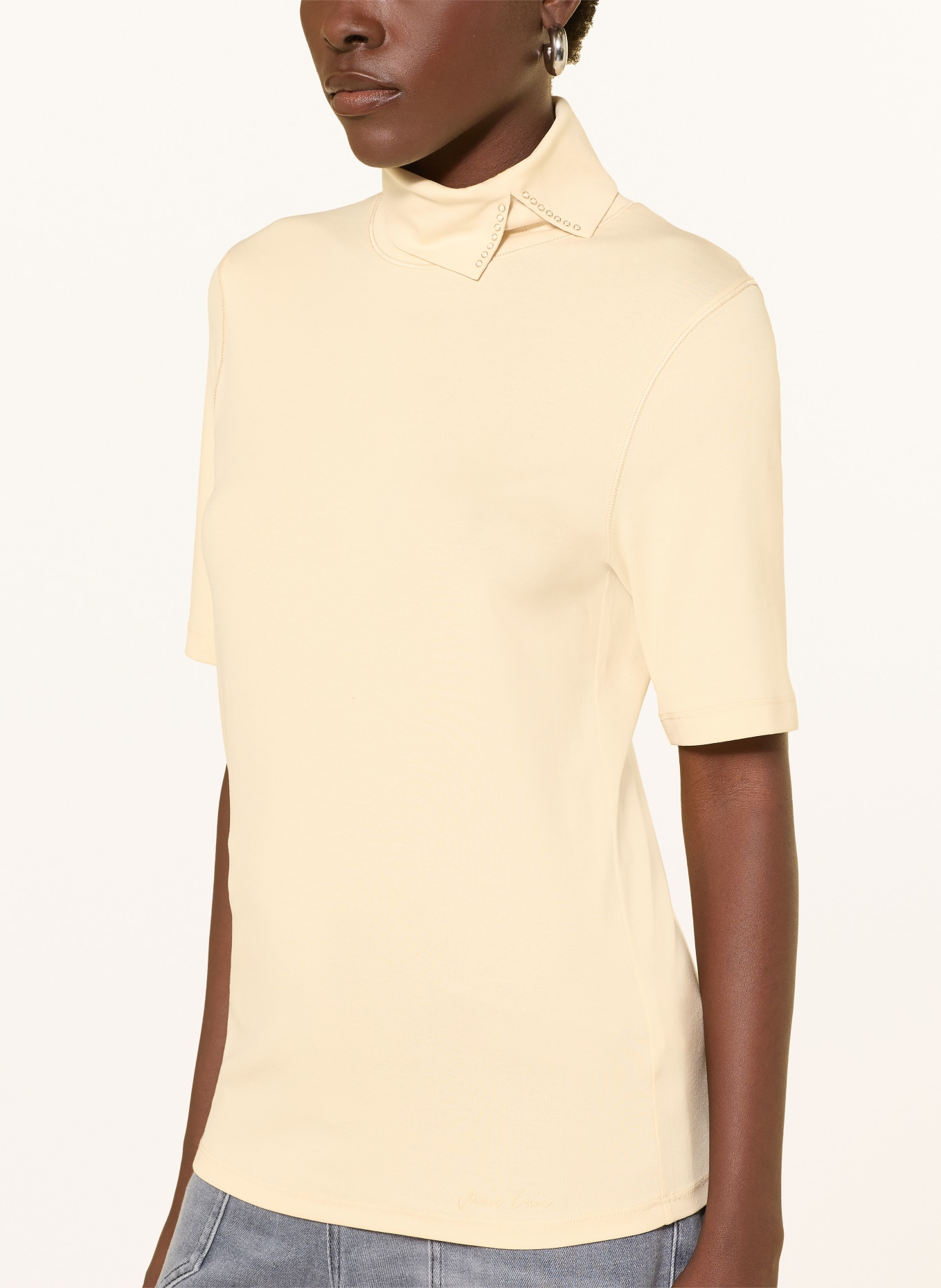 MARC CAIN Rollkragenshirt mit Schmuckperlen: 126 lamb`s wool