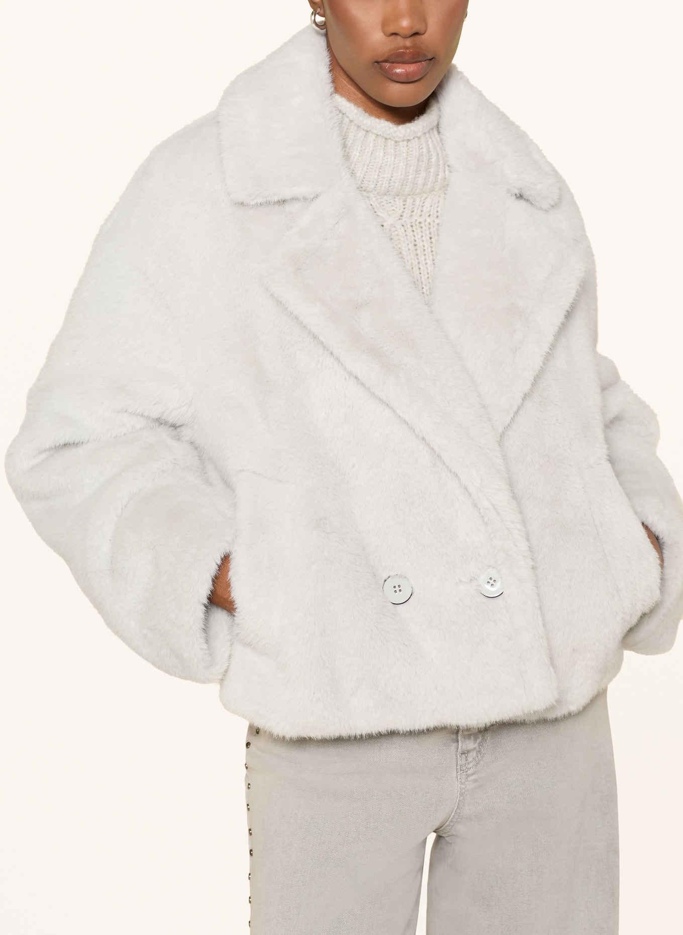MARC CAIN Faux fur jacket: 812 vapor blue