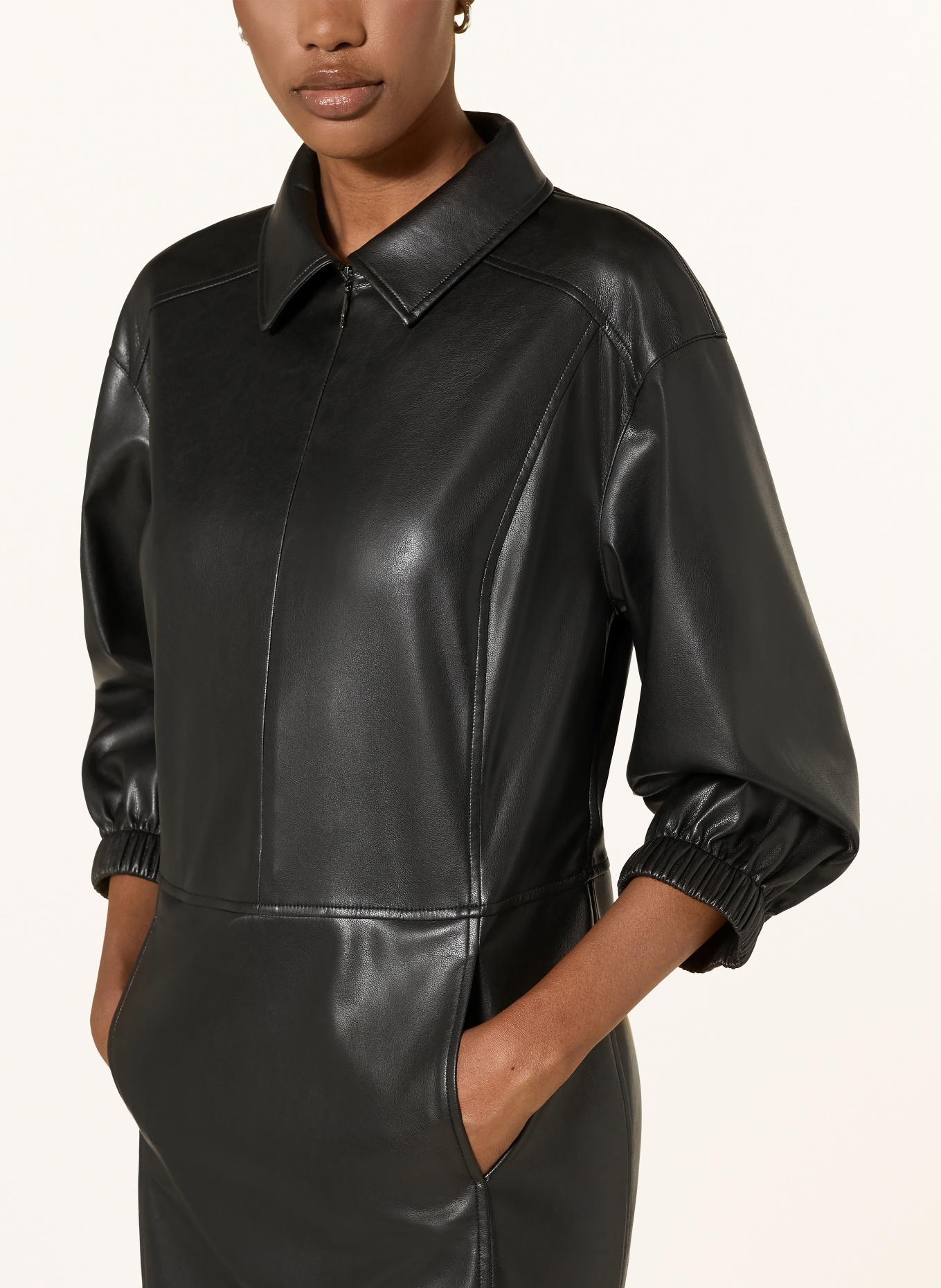 MARC CAIN Leather-look dress with 3/4 sleeves: 900 black new