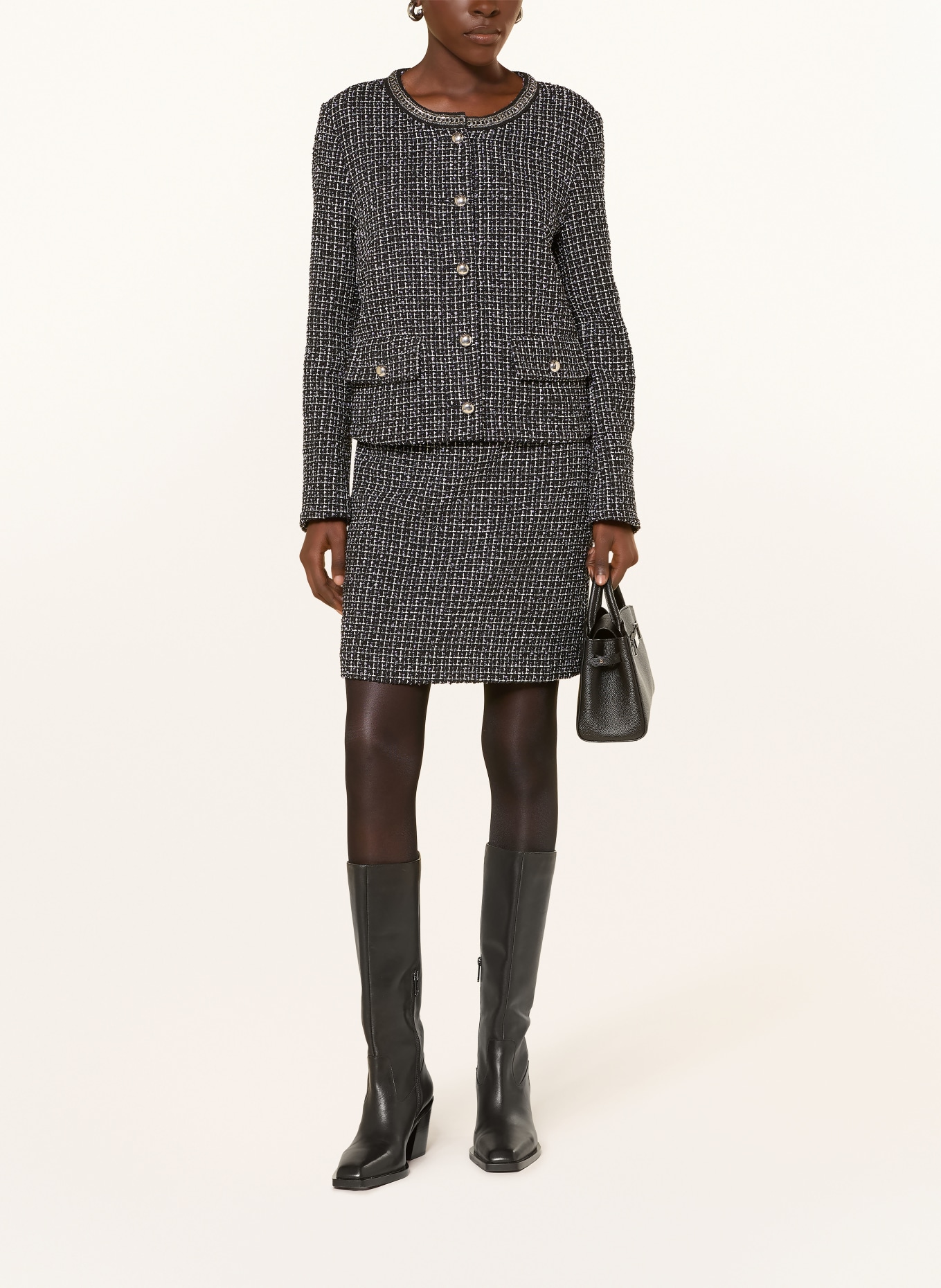 MARC CAIN Kastenjacke aus Tweed mit Schmucksteinen: 724 purple rose