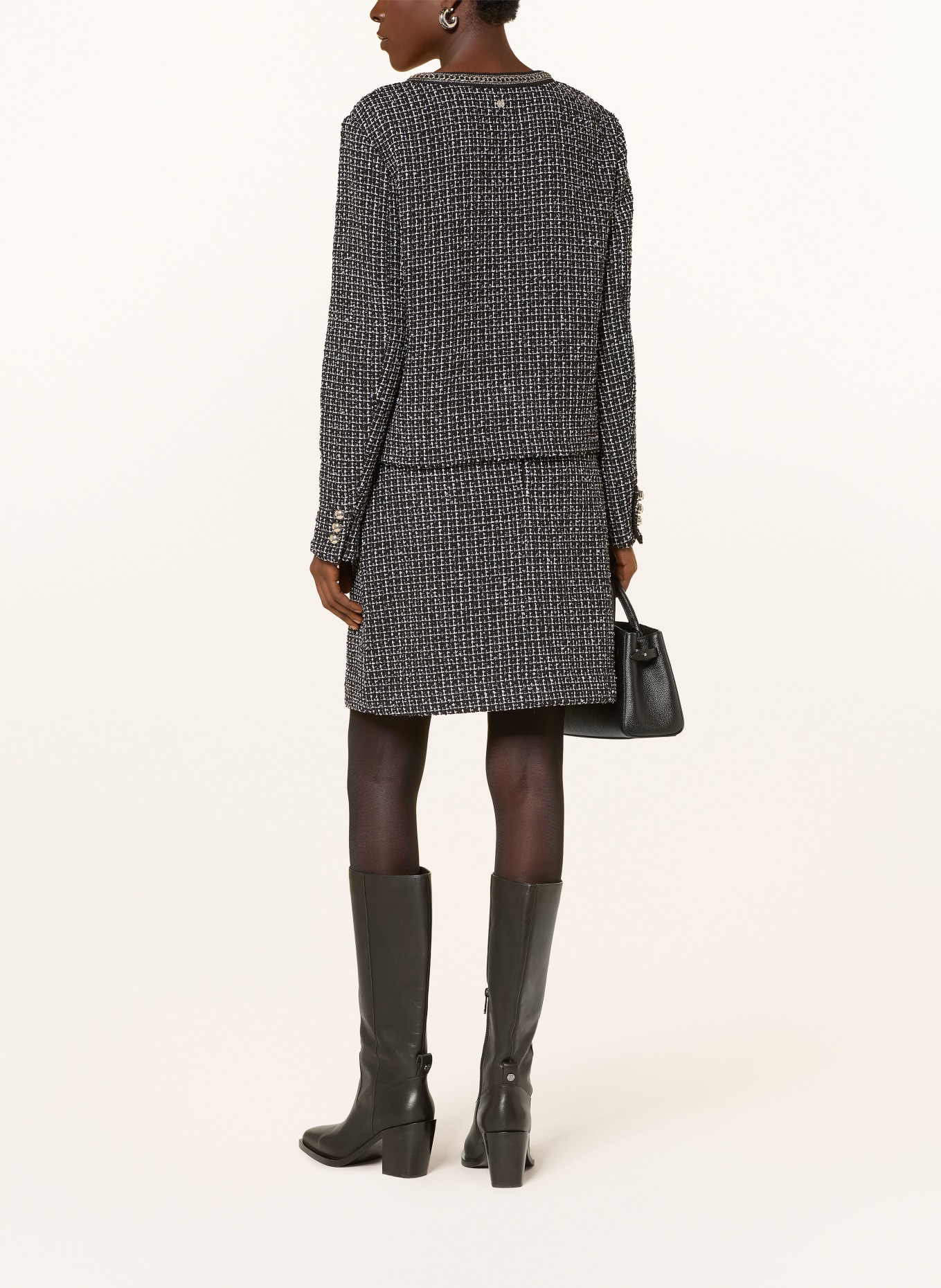 MARC CAIN Kastenjacke aus Tweed mit Schmucksteinen: 724 purple rose