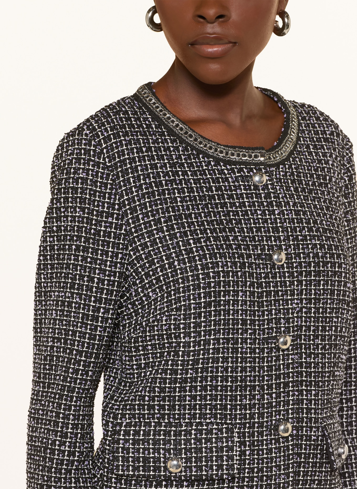MARC CAIN Kastenjacke aus Tweed mit Schmucksteinen: 724 purple rose