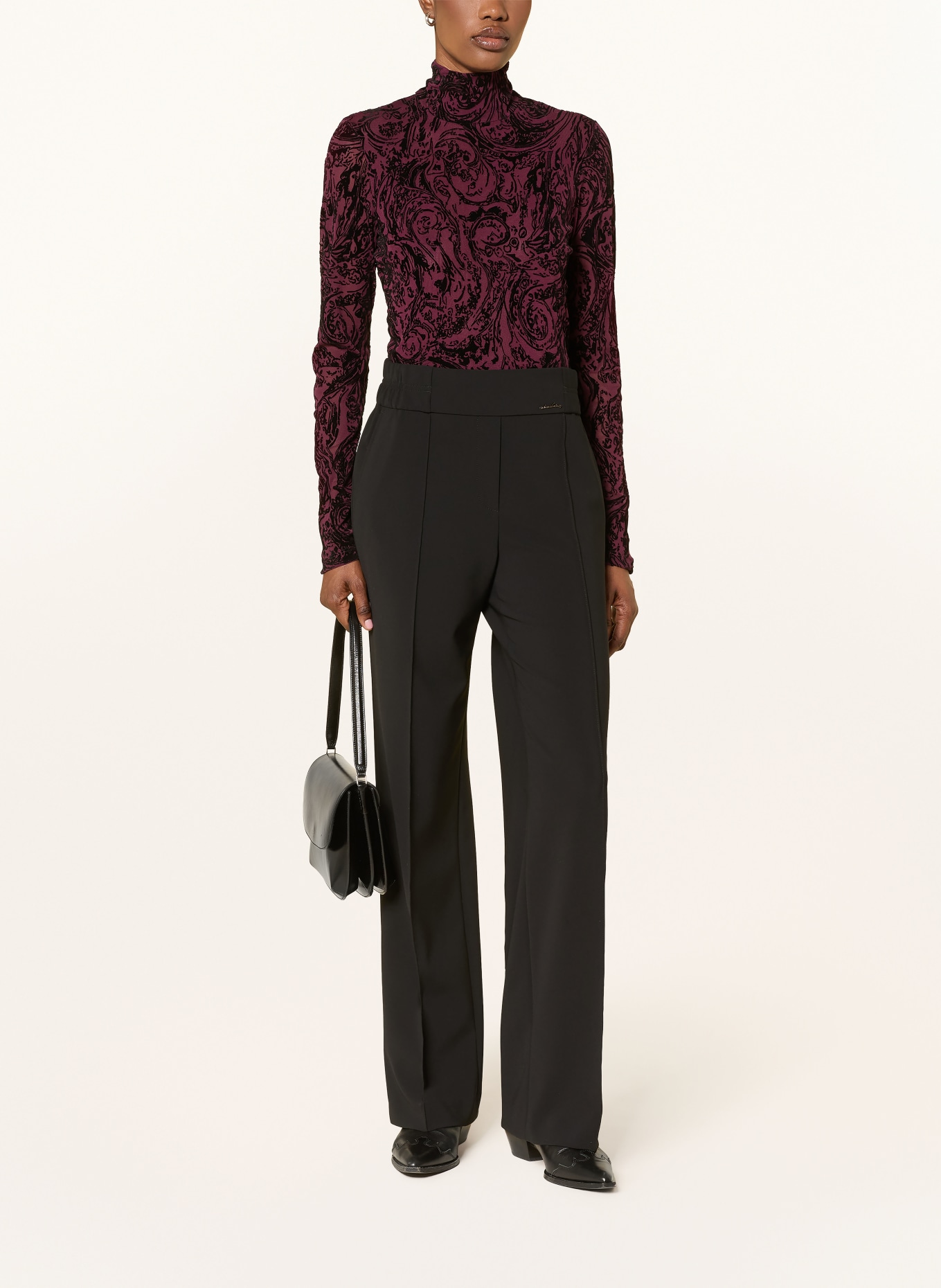 MARC CAIN Mesh long-sleeve shirt: 296 winetasting