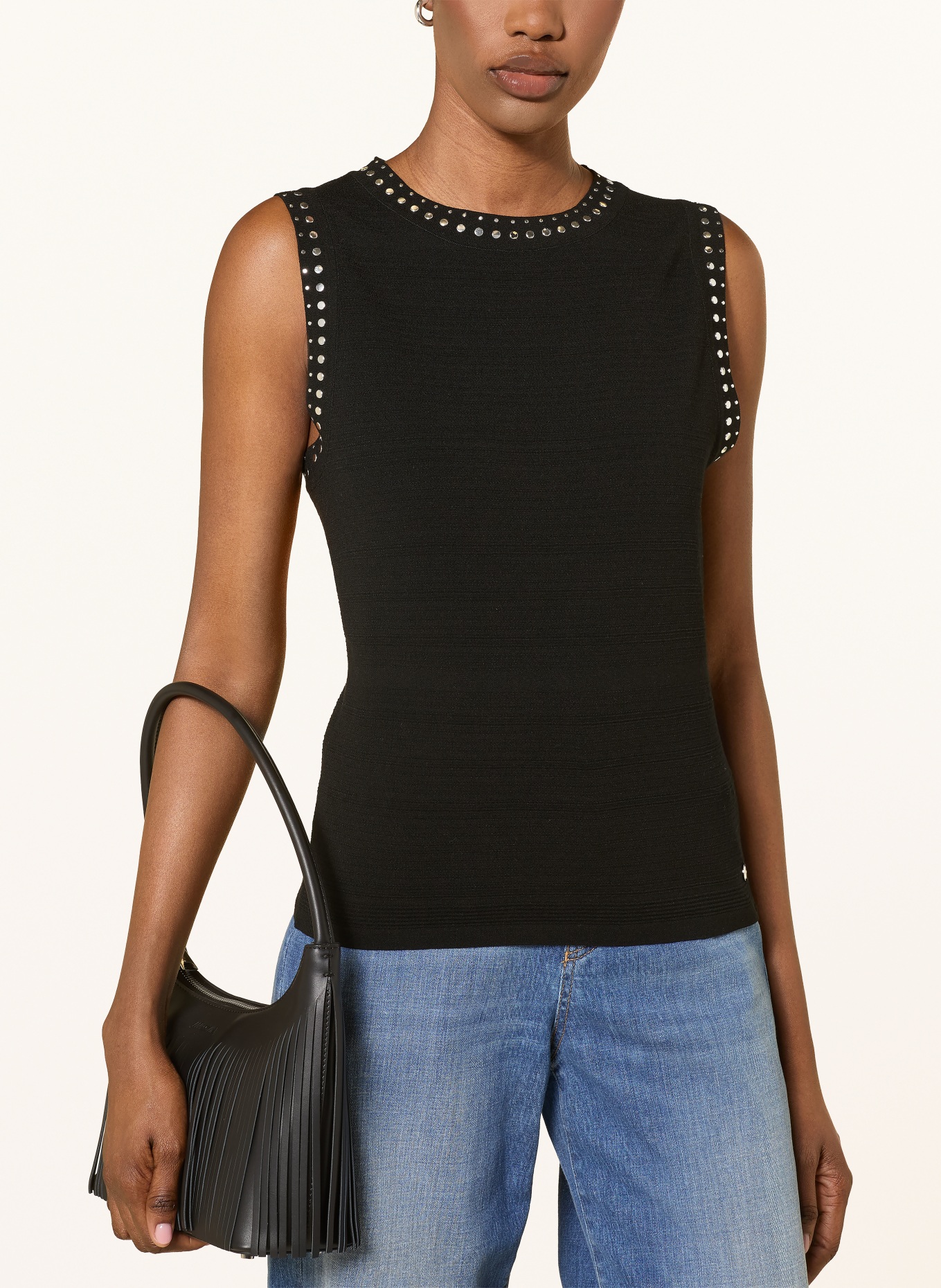 MARC CAIN Knit top with studs: 900 black new